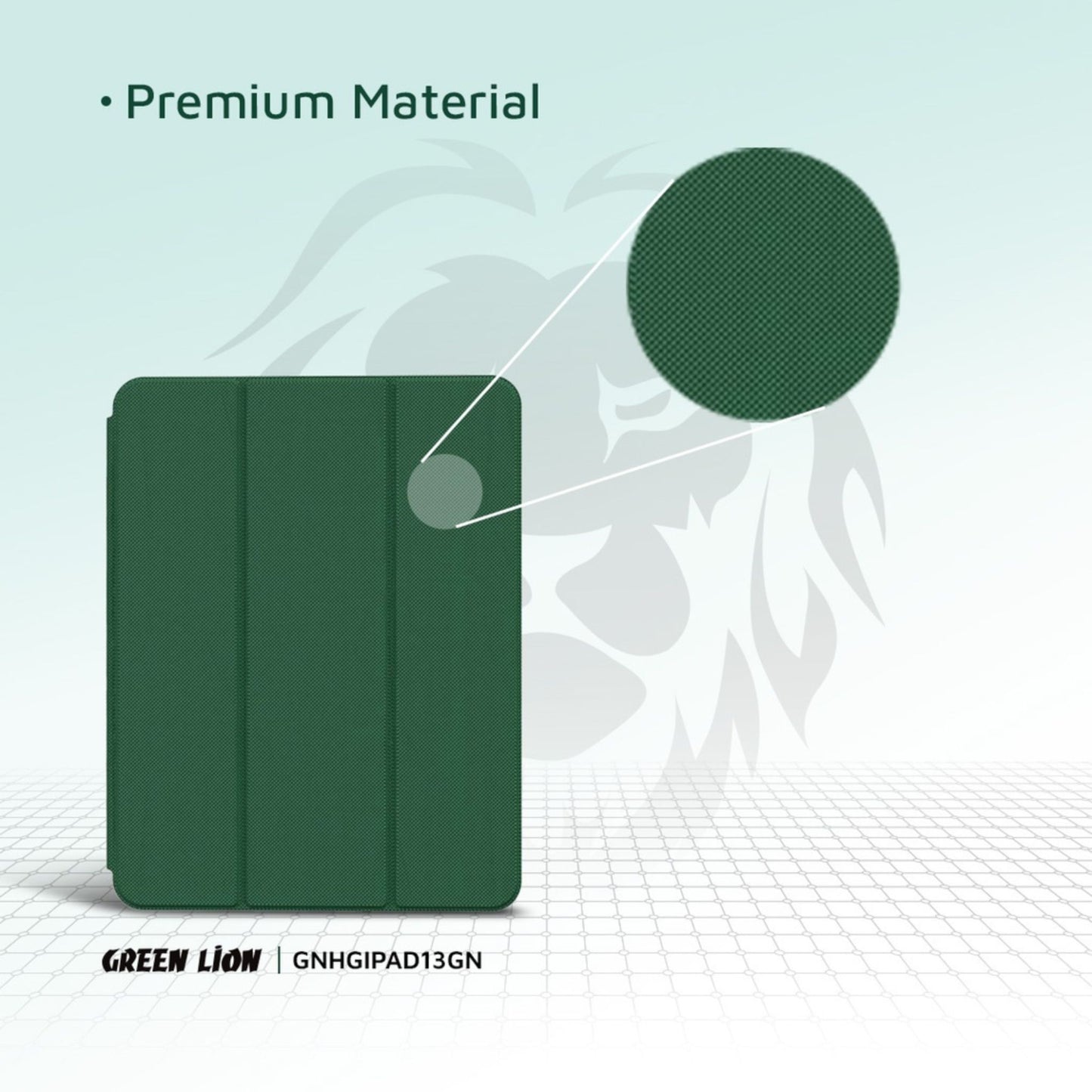 Green Lion Hogo Premium Case with Pencil Holder for iPad Pro 13", Auto Wake, Ultra Slim Fit, Stable Tri-Fold Stand, Built-in Pencil Holder, Magnetic Smart Cover, Auto Sleep/Wake - Green