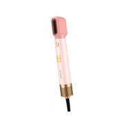 Pink and gold hair styling tool on a white background