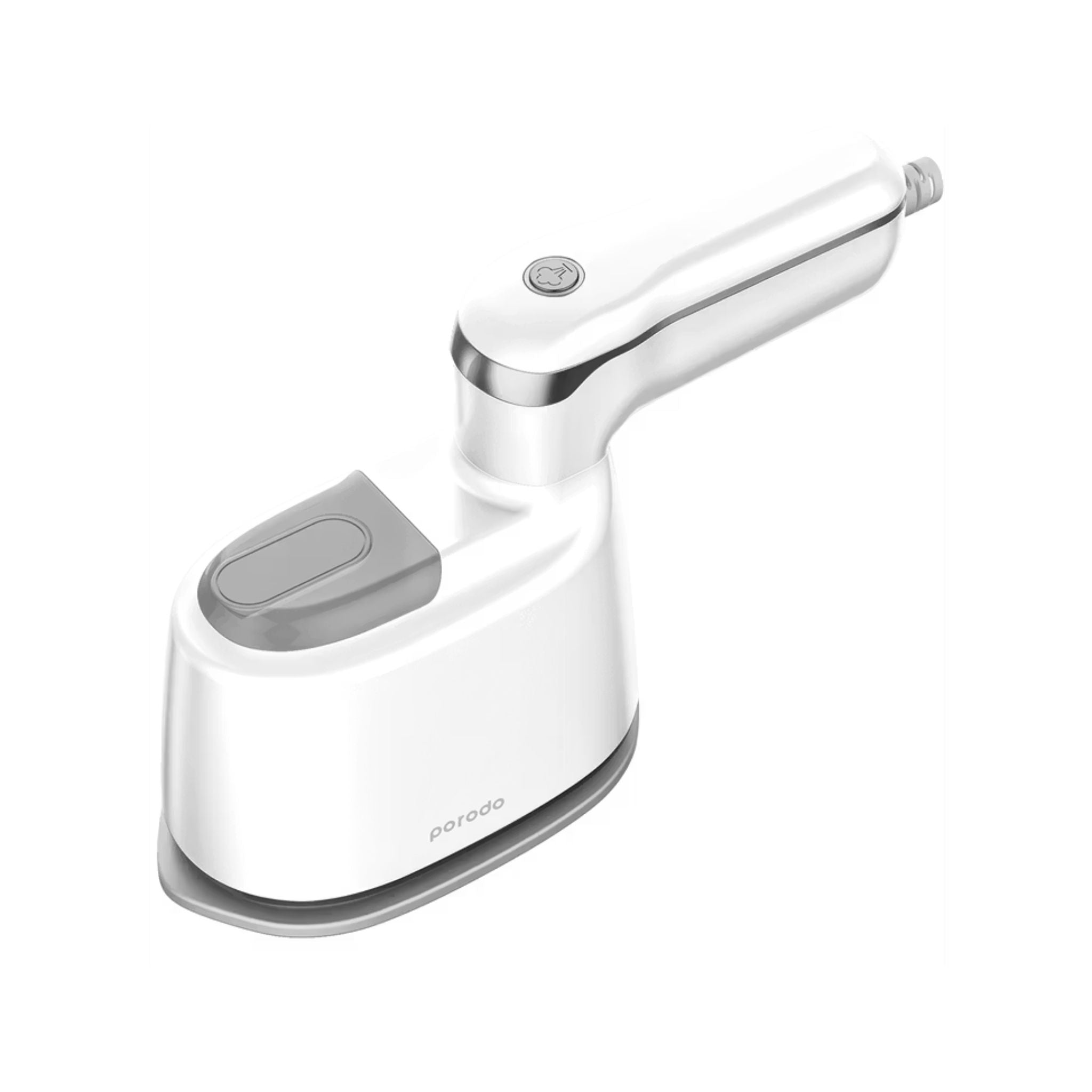 White handheld vacuum cleaner with silver accents on a white background