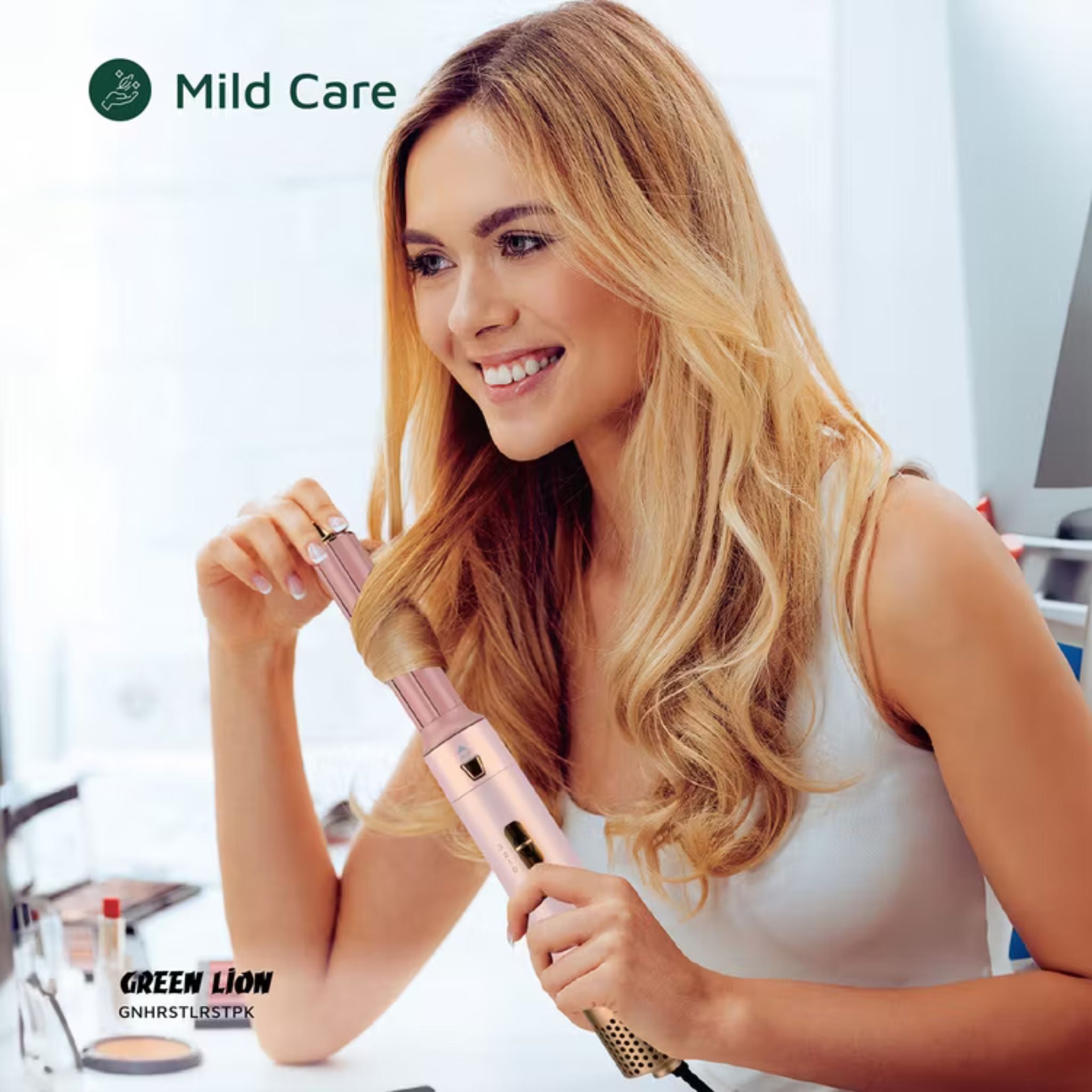 GREEN LION 5-in-1 Professional Hair Styler 2 with 5 Air Nozzles, 28000RPM Motor Speed, 3 Heat Settings Up to 105°C, Safety Lock, Auto Rotation - Pink