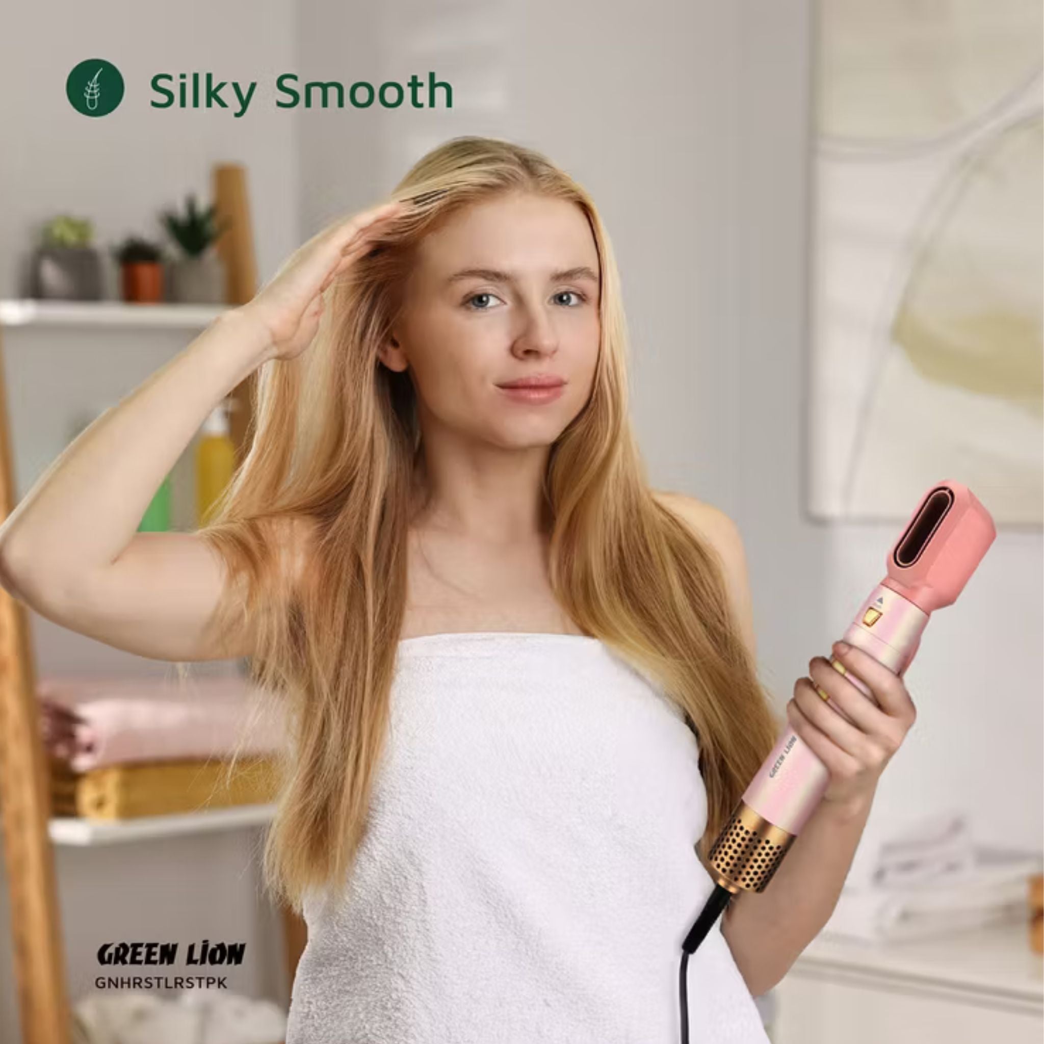 GREEN LION 5-in-1 Professional Hair Styler 2 with 5 Air Nozzles, 28000RPM Motor Speed, 3 Heat Settings Up to 105°C, Safety Lock, Auto Rotation - Pink