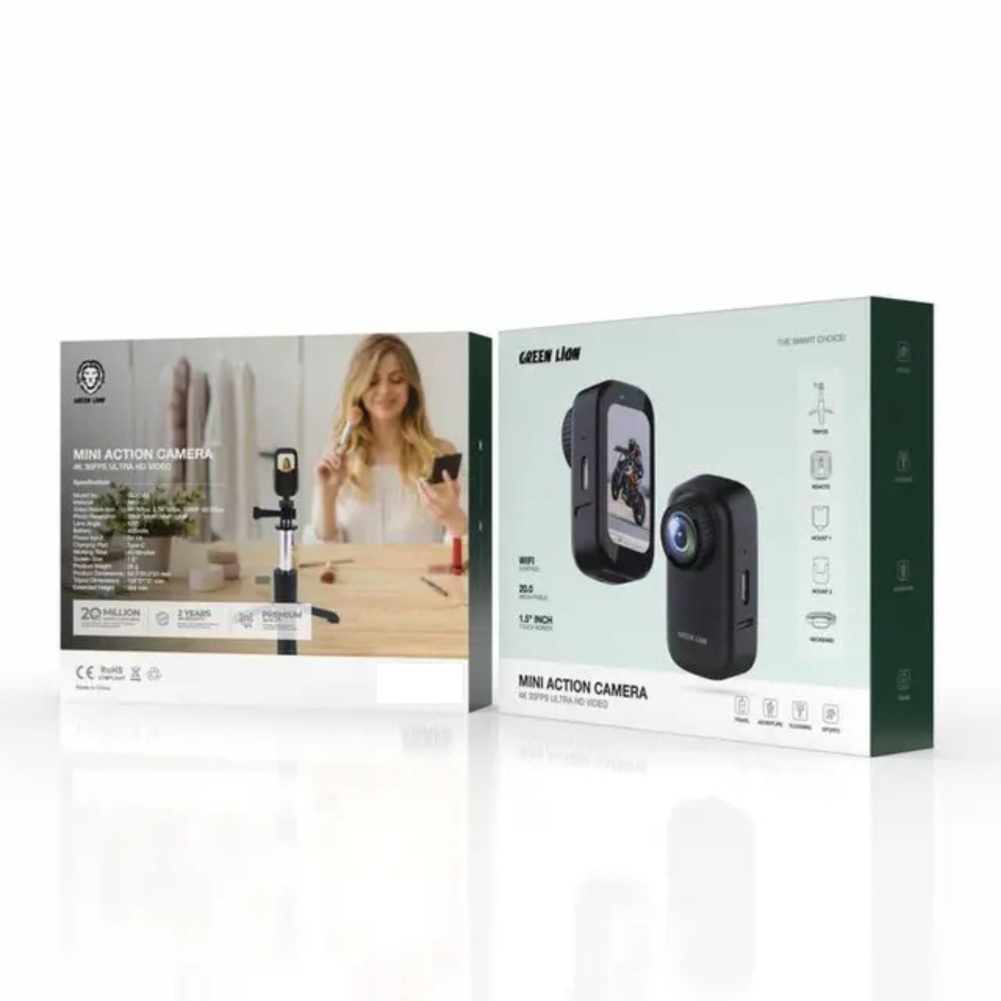 Green Lion Mini action Camera with 1.5 inches Screen Size, 120° Lens Angle, 40 Minutes Working Time, 400mAh Battery - Black