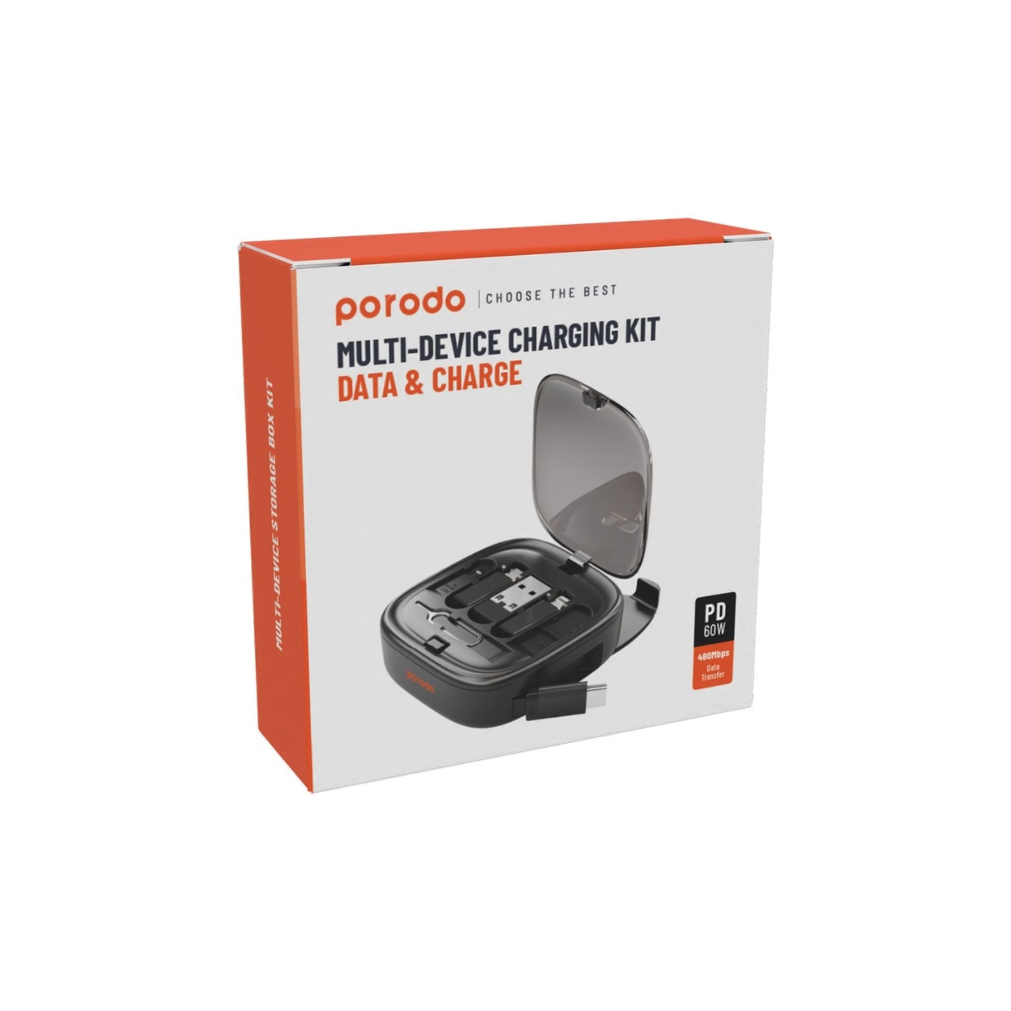 Porodo 6 in 1 Multi Functional Charging Kit with 60W Power Delivery Type-C to Type-C Cable, Compact & Portable - Black