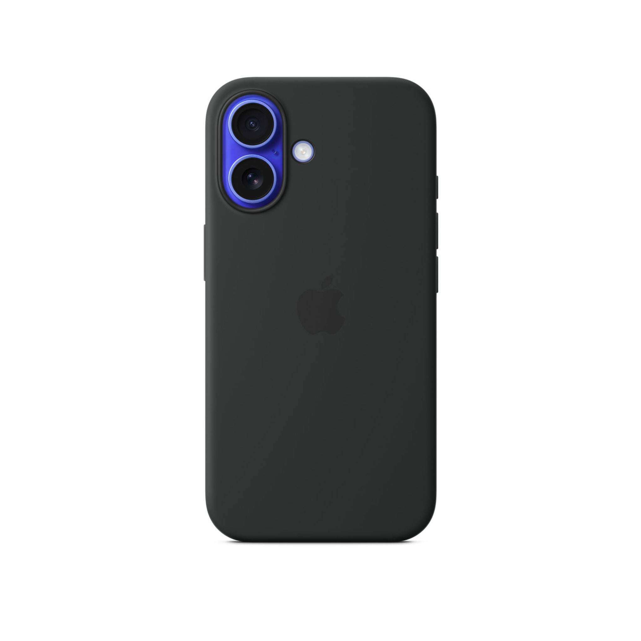 A black silicone case for iPhone 16 with MagSafe technology.
