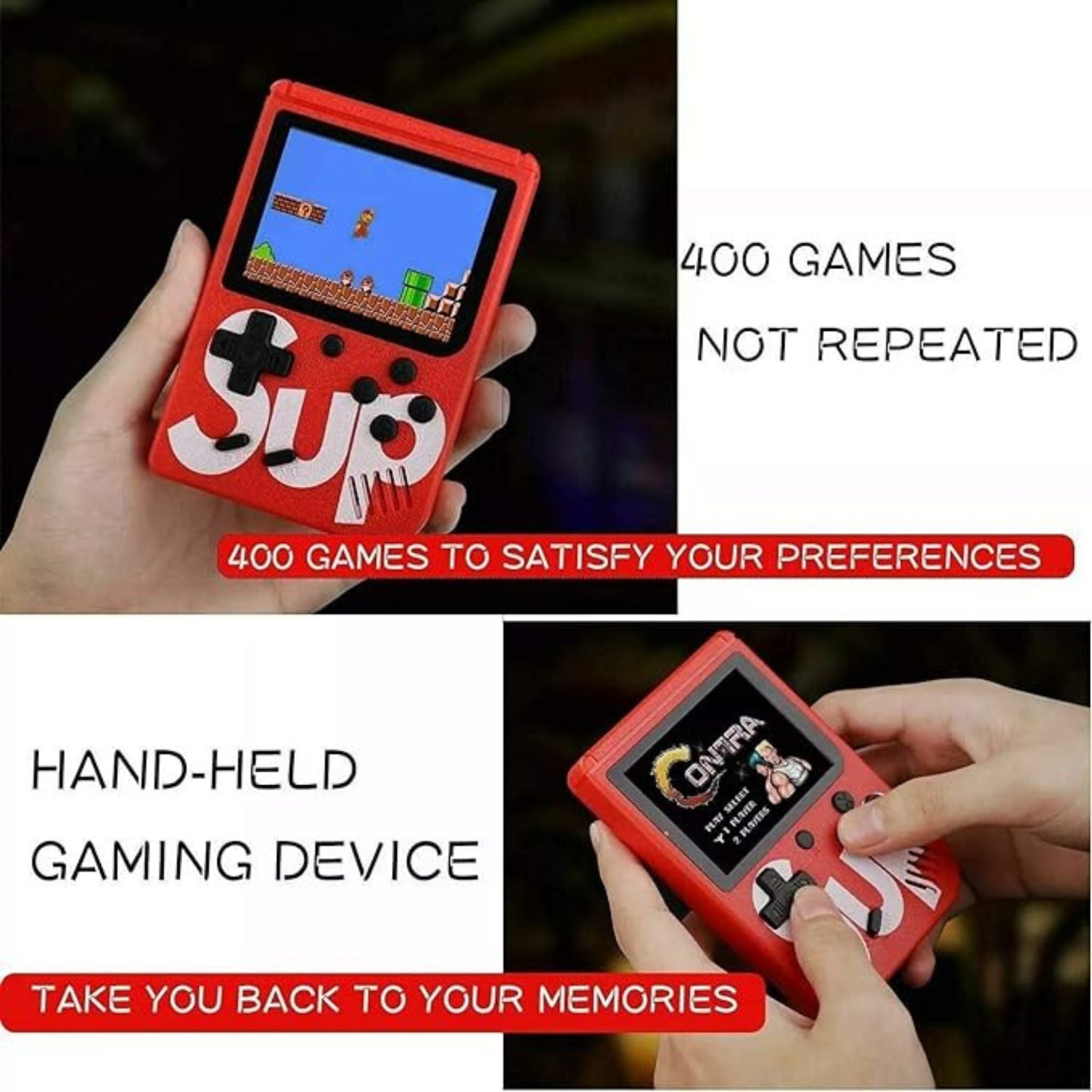 Sulfar Sup Game Box 400-in-1 Retro Portable Mini Handheld Game Console, 3.0" Display – Red