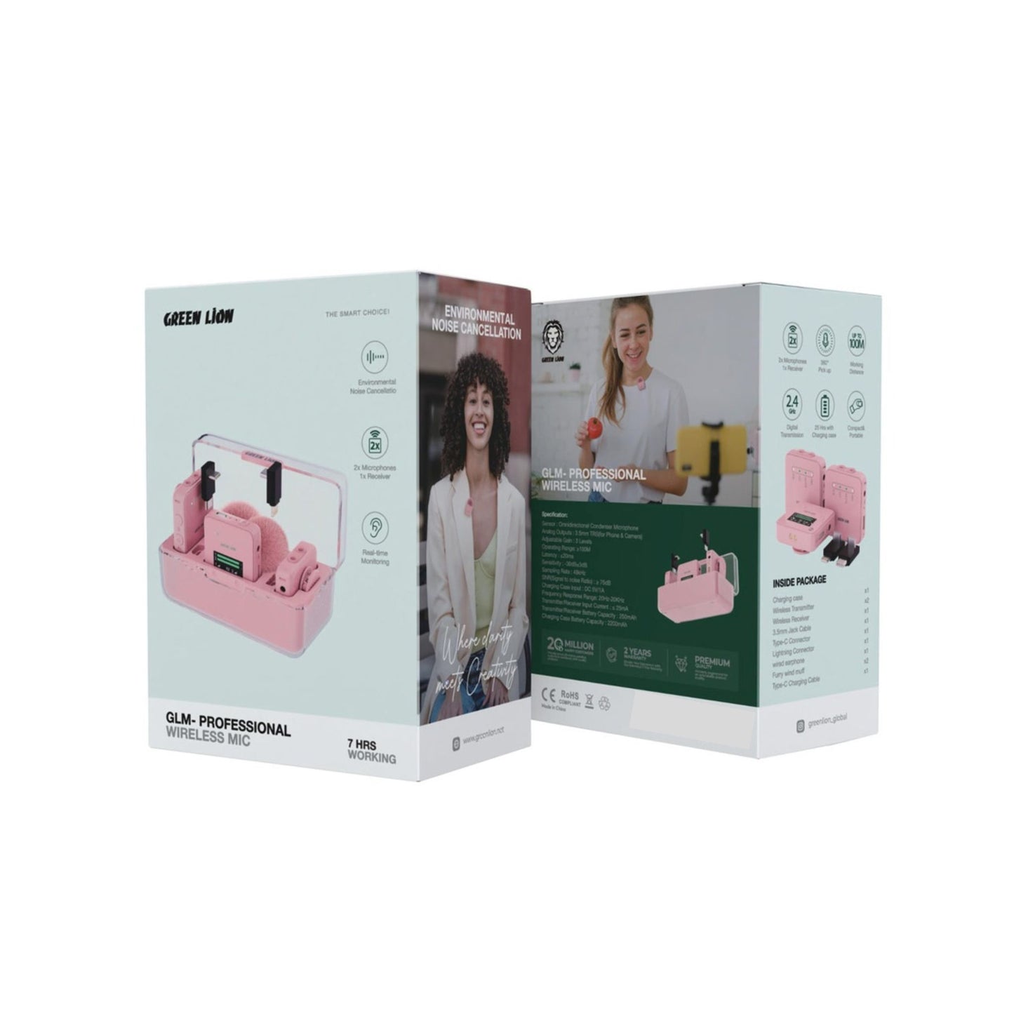 Green Lion GLM Professional Wireless Microphone, 360° Pick up, Compact & Portable, Environment Noise Cancellation - Pink