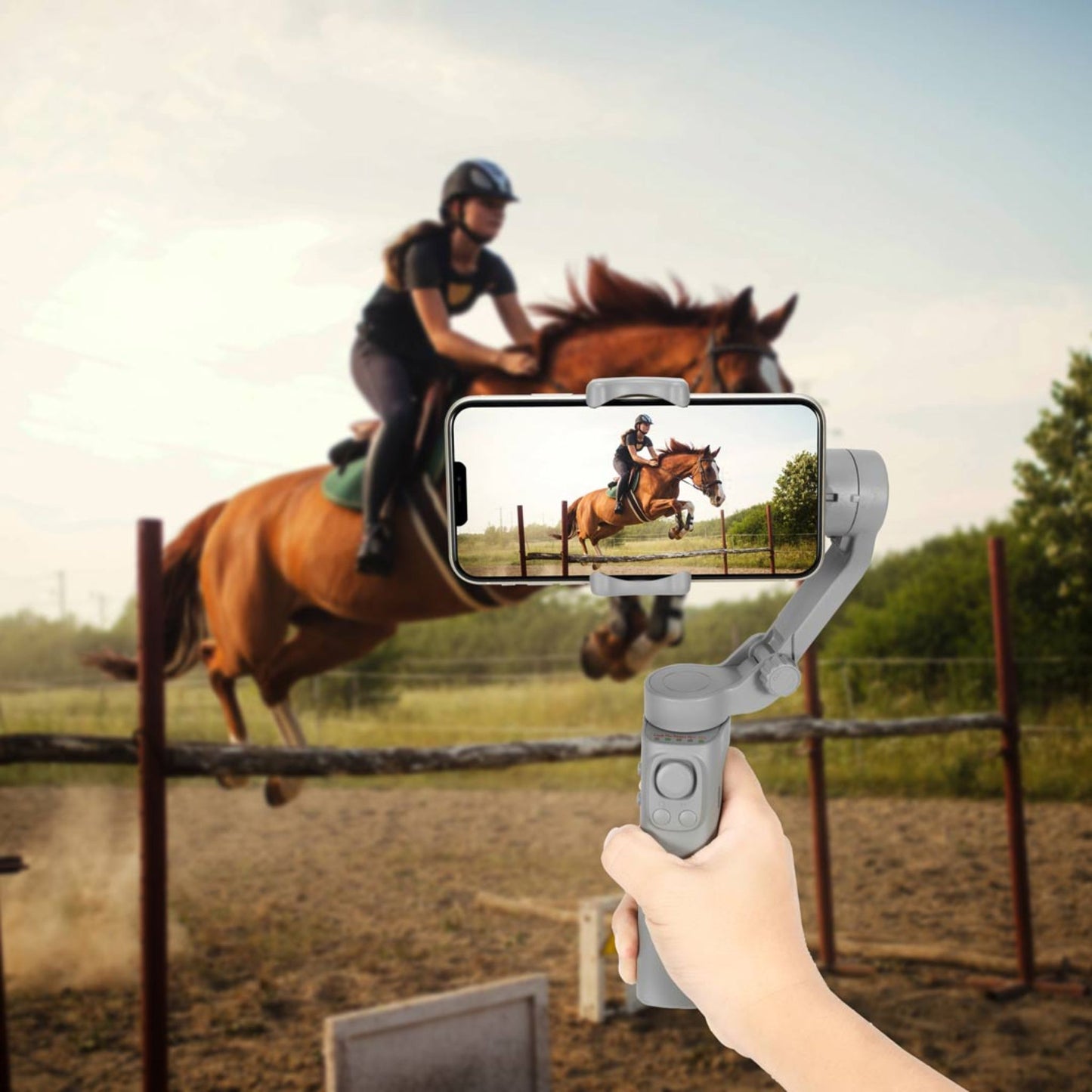 Porodo 3-Axis Gimbal Stabilizer With AI Face & Object Tracking, Rolling, Pitching & Pan Angles, Versatile Sooting Modes, 7 Hrs Continous Working Time, 2200mAh Built In Battery, Android/iOS App- Gray