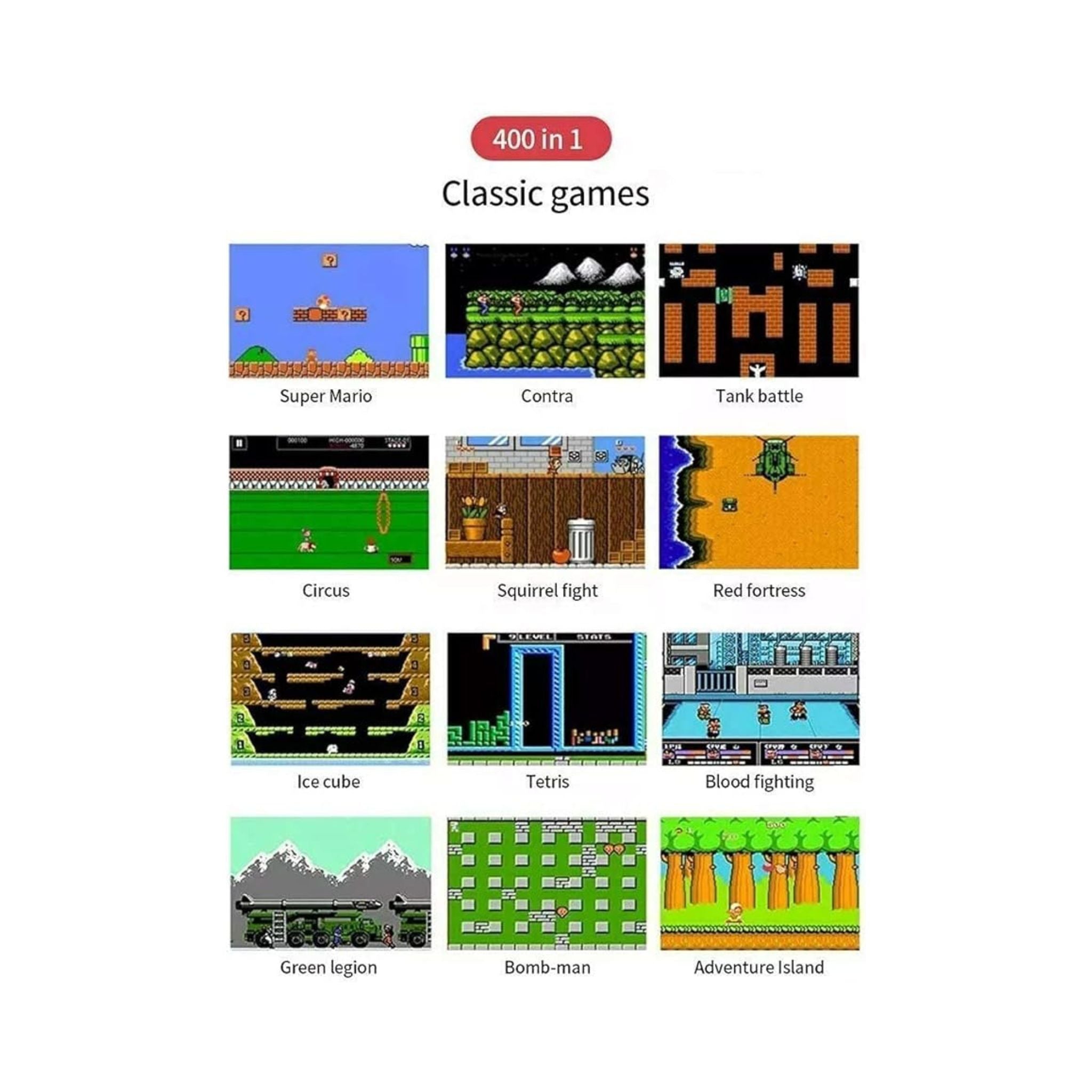 Sulfar Sup Game Box 400-in-1 Retro Portable Mini Handheld Game Console, 3.0" Display – Red