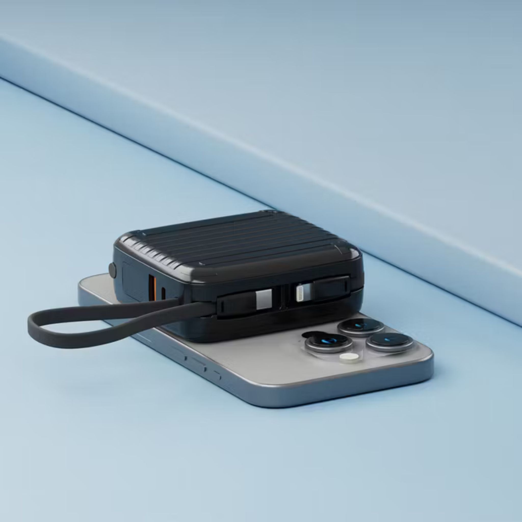 Porodo 10000mAh MagSafe Power Bank, Built in Type-C & Lightning Cables, Digital Display, 15W Wireless Output, Portable, PD 20W, QC 22W - Black