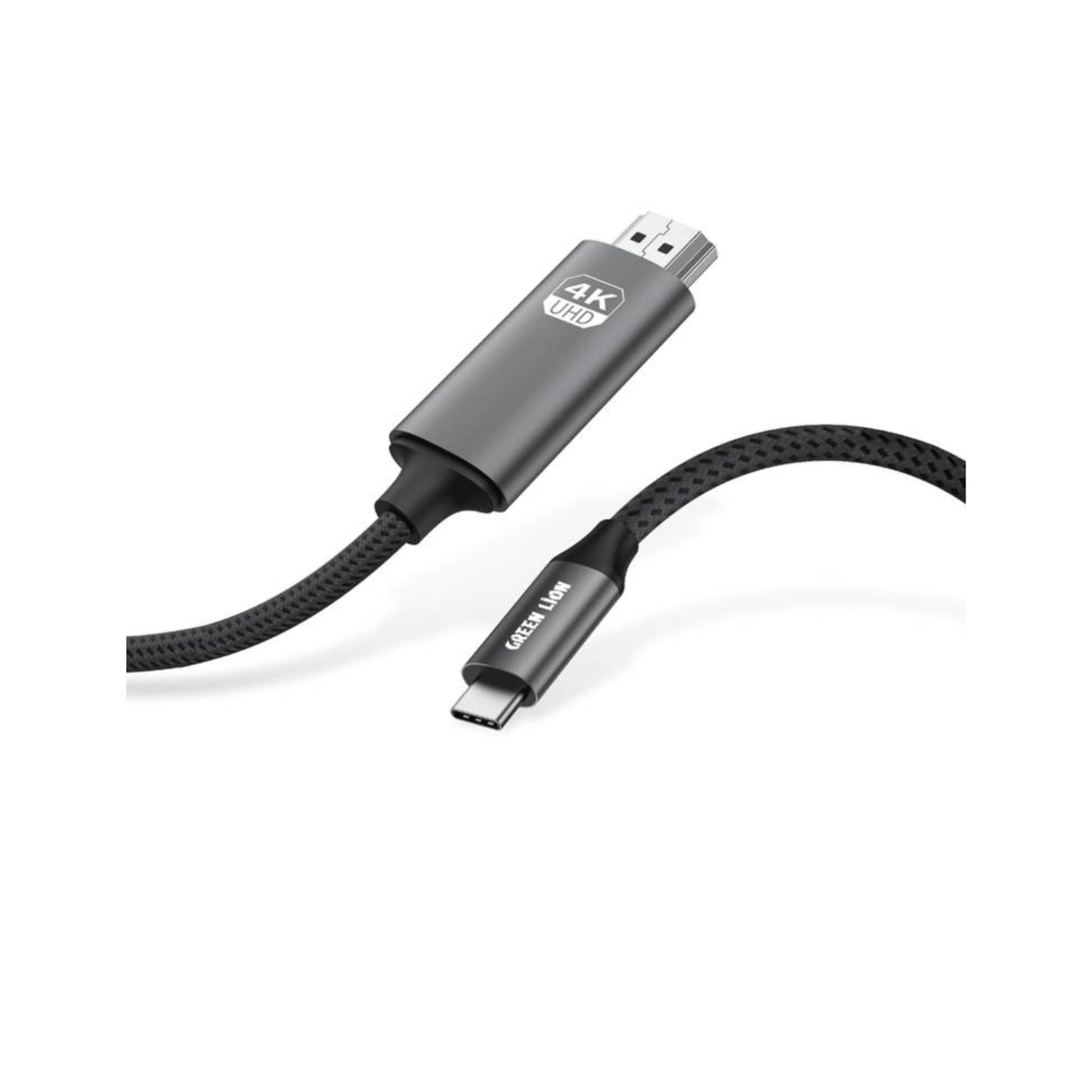 Green Lion 4K USB-C to HDMI Cable with 4K@30Hz Resolution Support, Braided Design, 2m in Length, Mirror Mode & Extend Mode - Black