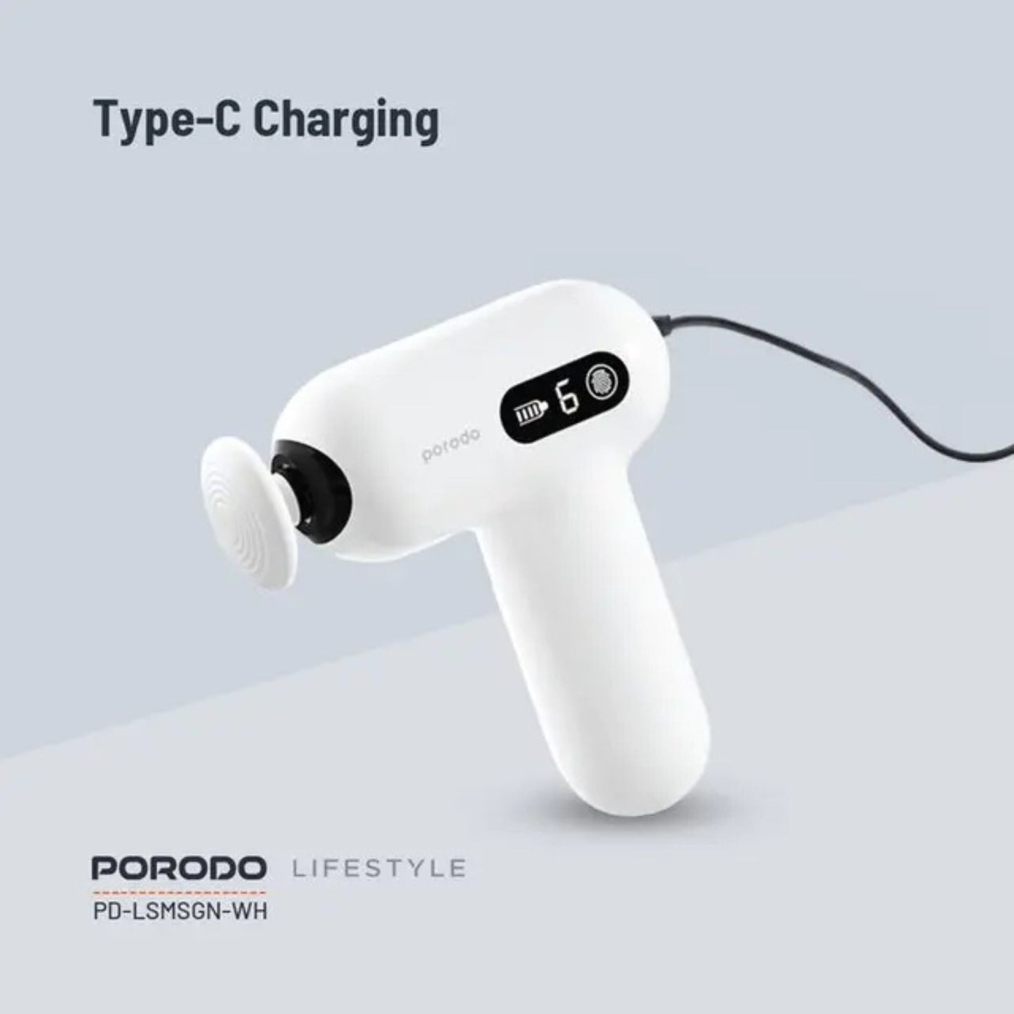 Porodo Lifestyle Active Precision Massager, Portable & Lightweight, Digital Touch Display, 6 Adjustable Speed, Low Noise Design, 4 Hours Working Time, 6mm Massage Stroke - White