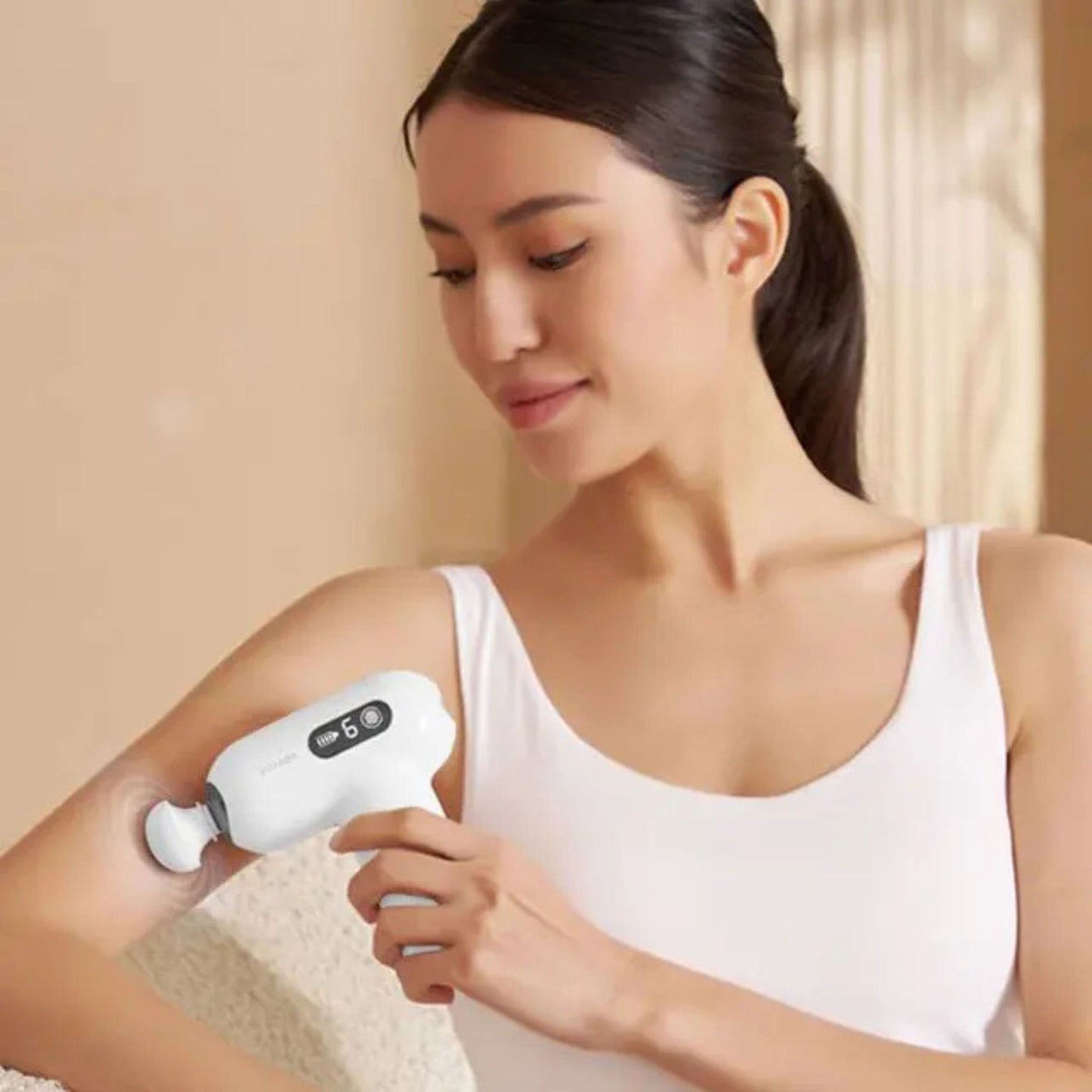 Porodo Lifestyle Active Precision Massager, Portable & Lightweight, Digital Touch Display, 6 Adjustable Speed, Low Noise Design, 4 Hours Working Time, 6mm Massage Stroke - White