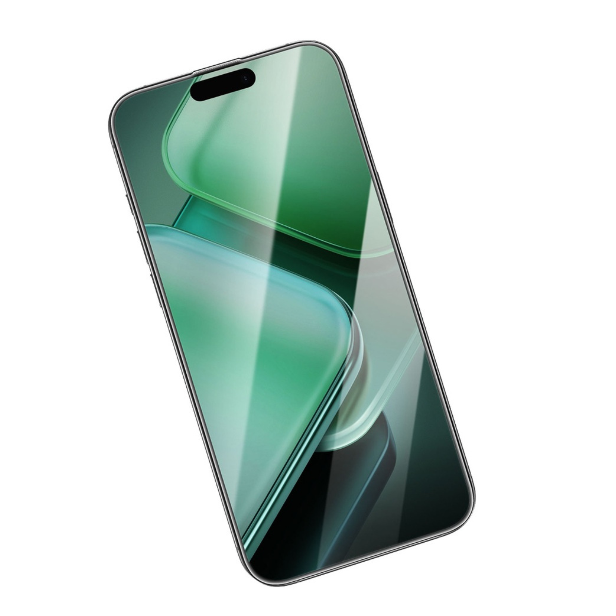 A clear tempered glass screen protector for the iPhone 16Pro Max, displayed in a curved form to show the transparency and fit.