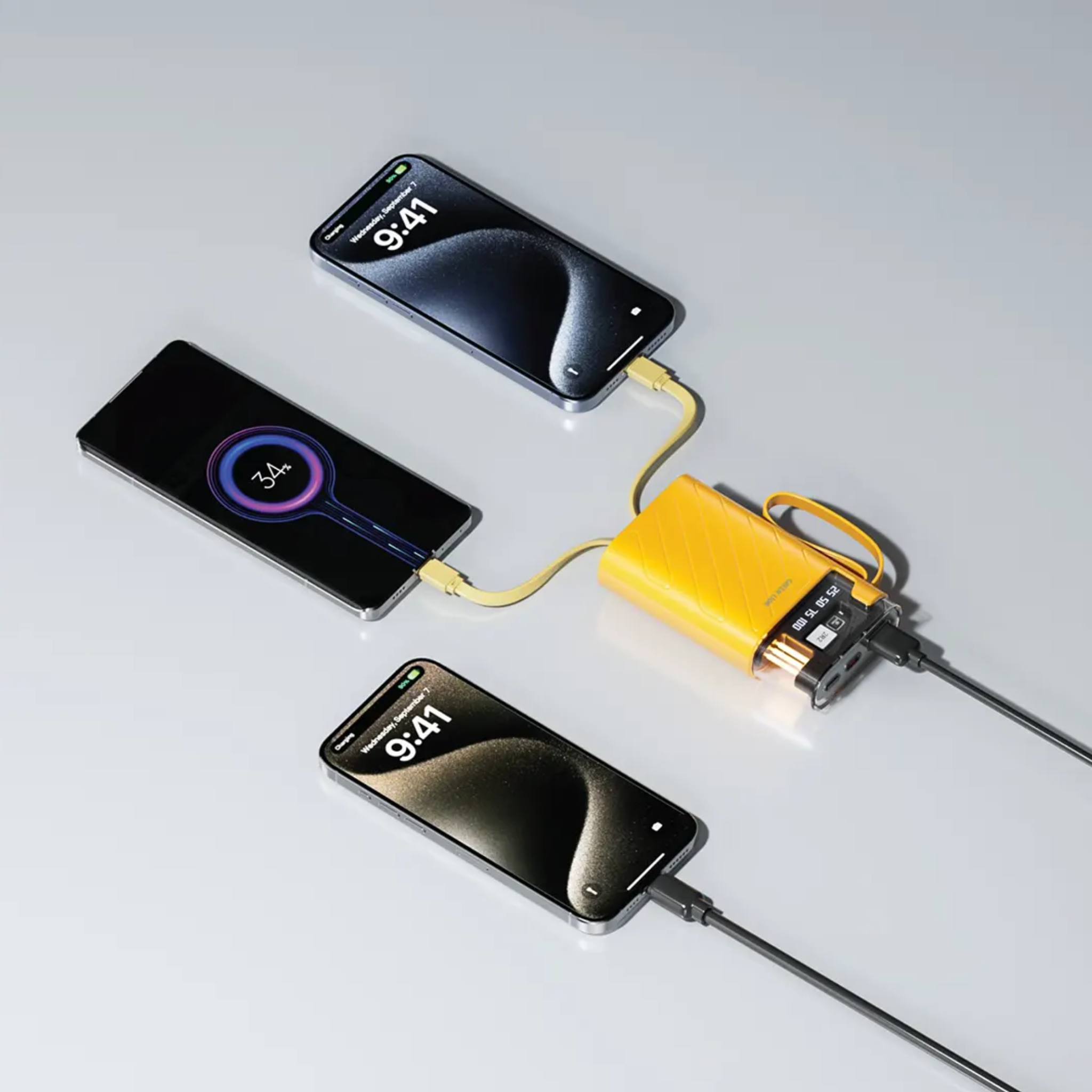 Green Lion Elixir Vault 10000mAh Power Bank, ABS Material, Digital Display, Silicone Lanyard, LED Warm Light, Built-in Cables - Yellow