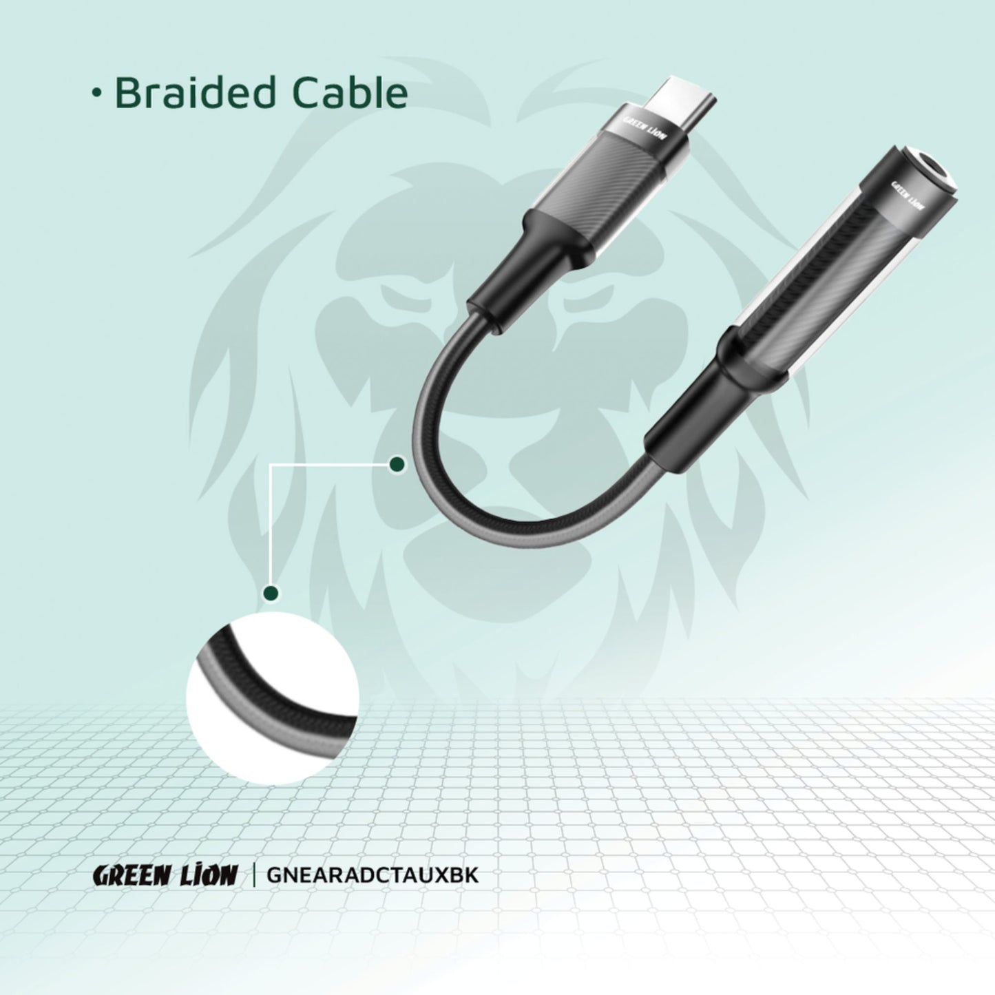 Green Lion Earphone Adapter USB-C to 3.5 Aux 12CM - Black
