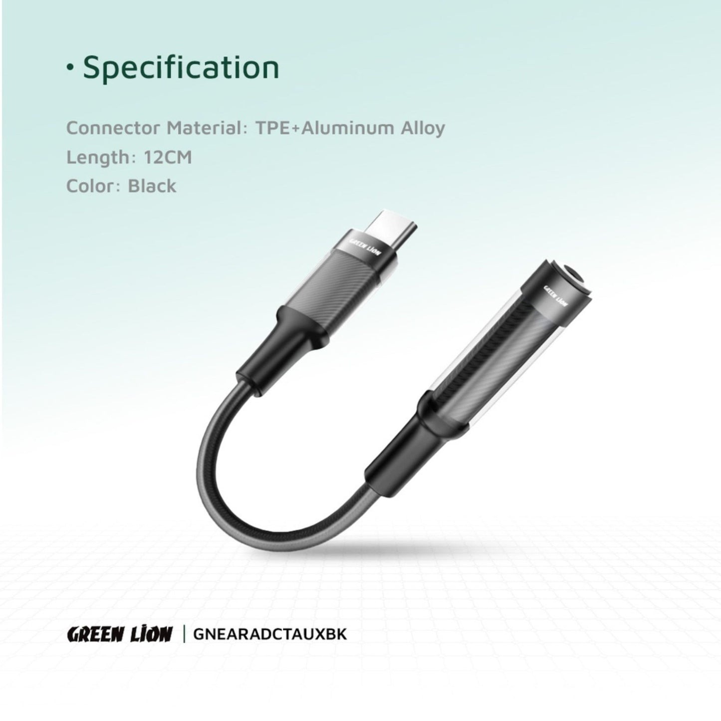 Green Lion Earphone Adapter USB-C to 3.5 Aux 12CM - Black