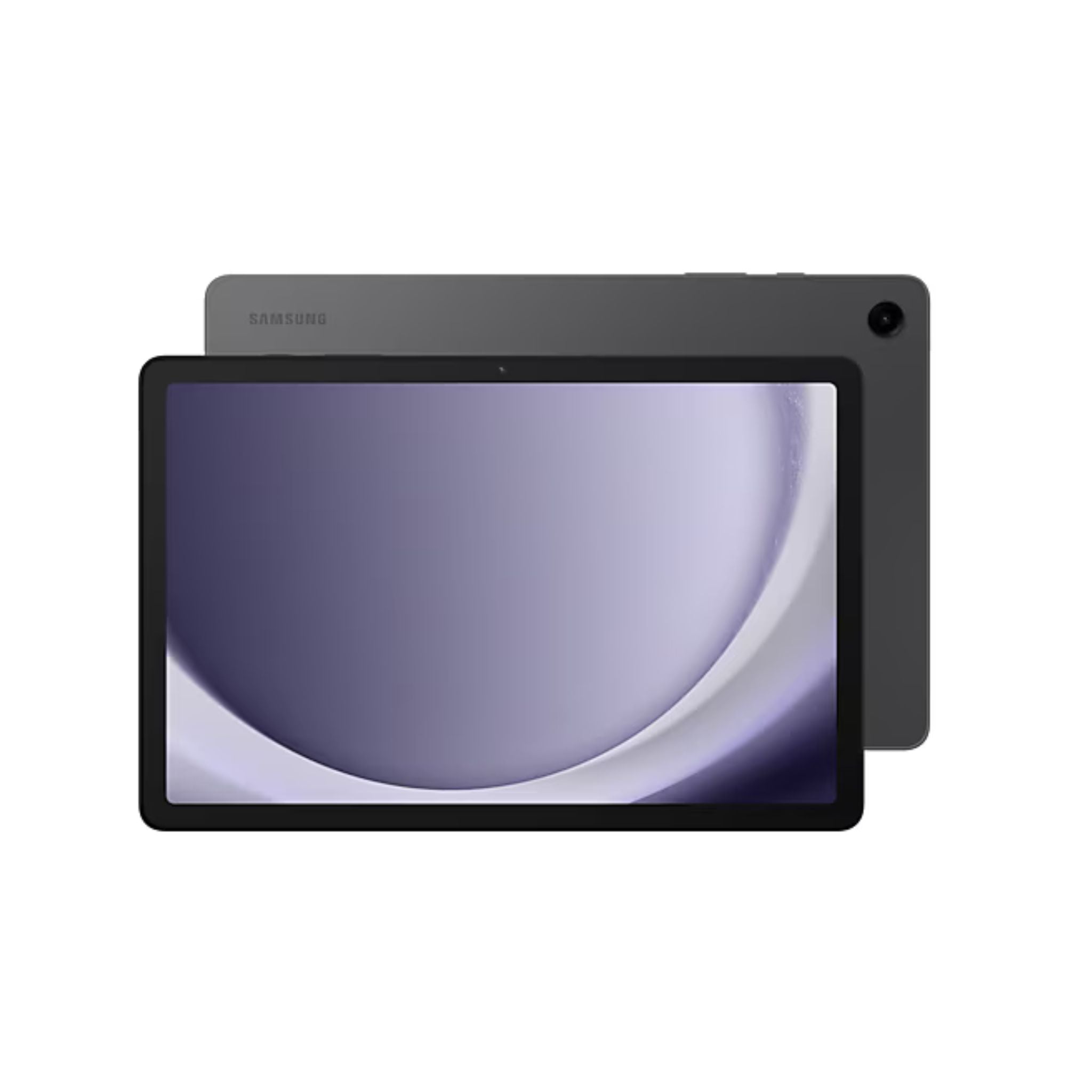 Samsung tablet with a black cover on a white background