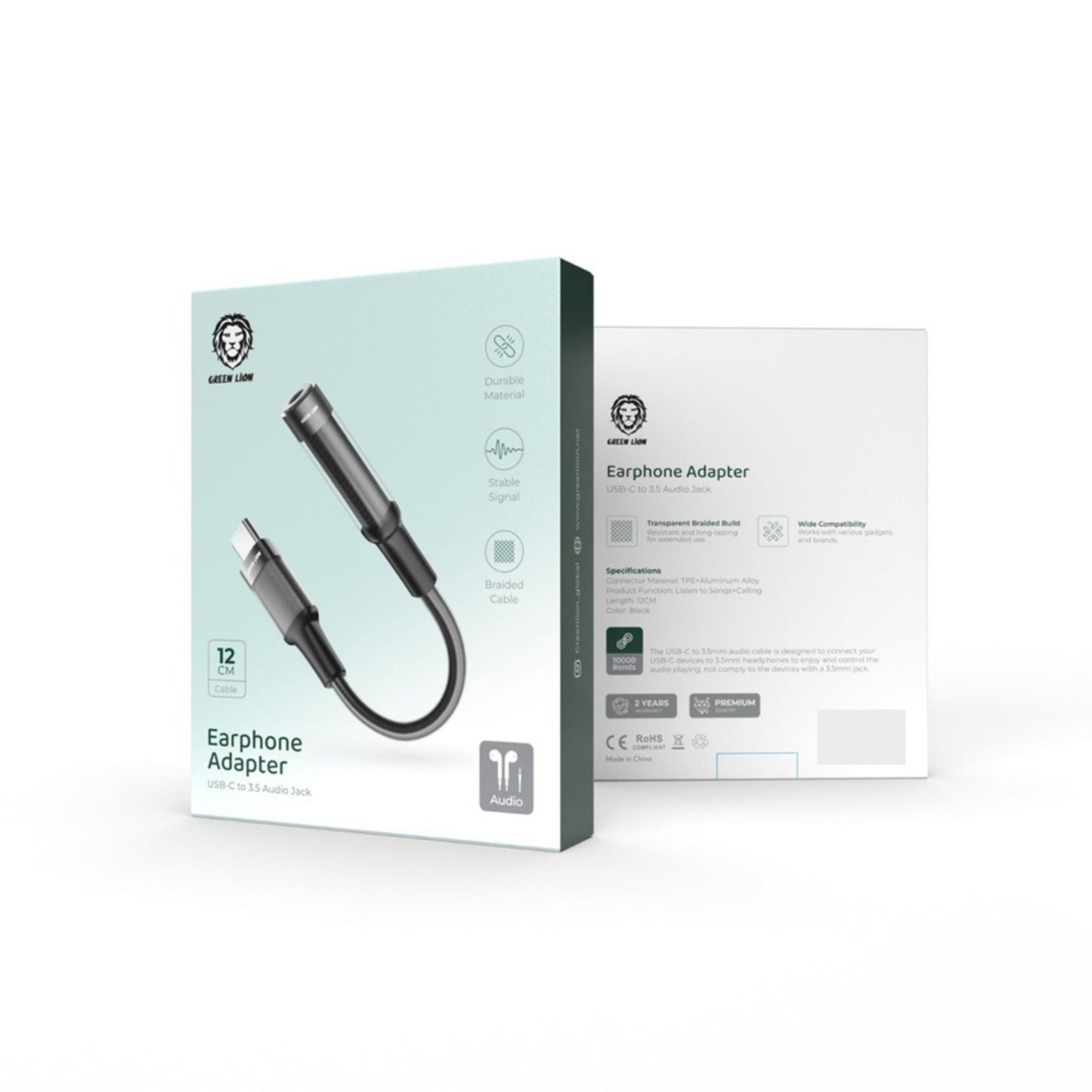 Green Lion Earphone Adapter USB-C to 3.5 Aux 12CM - Black