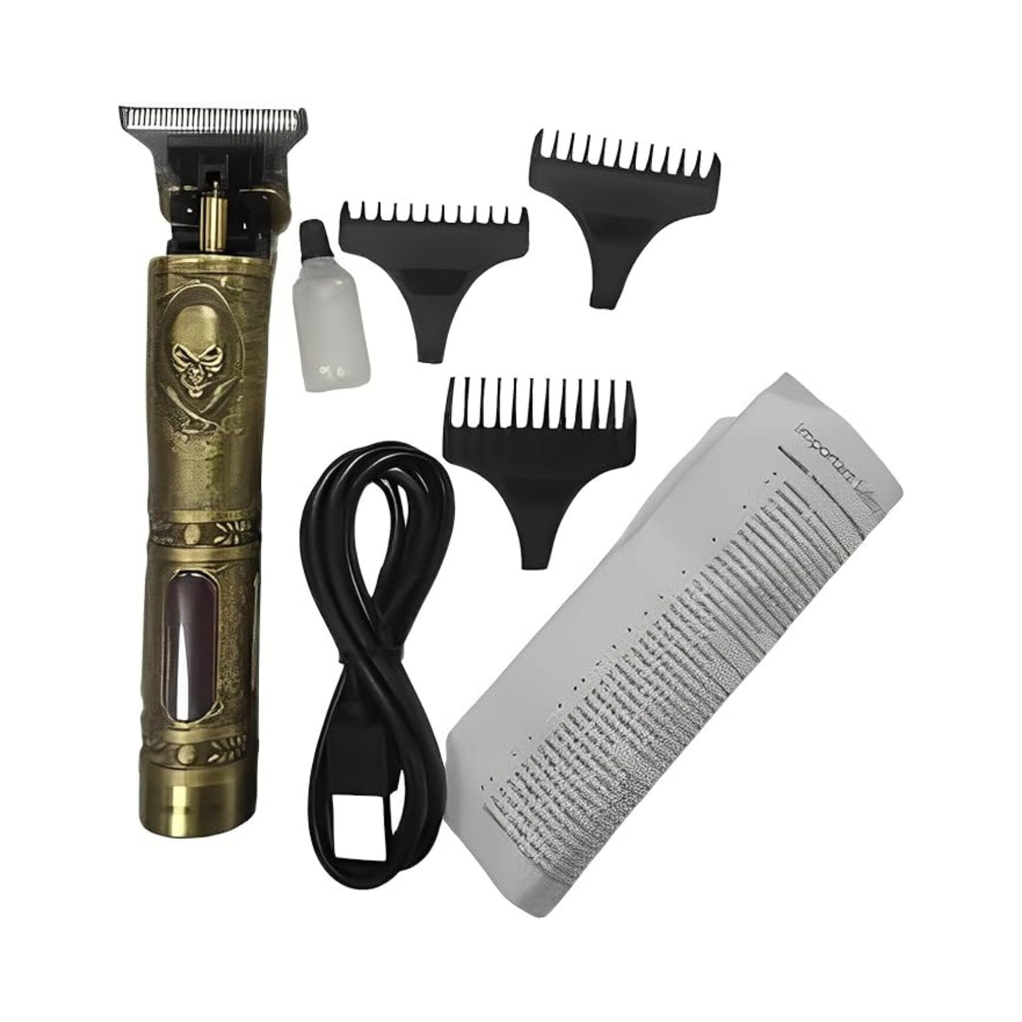 Green Lion Pirates Hair Trimmer with 3 Clippers 600mAh, 6500RPM, LCD Display, 60minutes Working Time, Type-C Charging, Metal Body, Lightweight & Portable - Gold