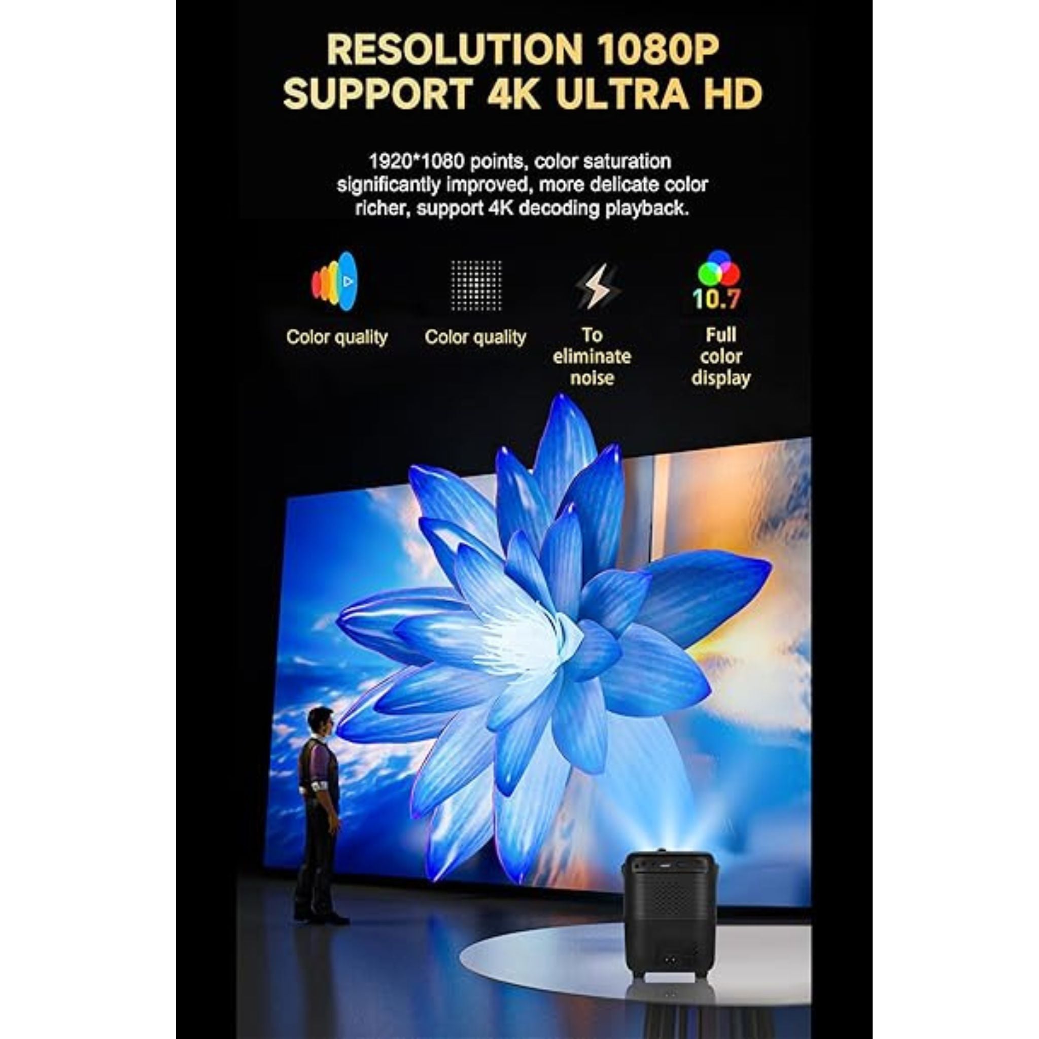 Umiio Q4 Pro Projector 4K LED Light Source, 5G WiFi Bluetooth, Portable Intelligent Game Projector with Dual Wireless Game Controller, Smart Projector Compatible with Android, HDMI/USB/SD iOS,PC, 50"-150" Screen Projection