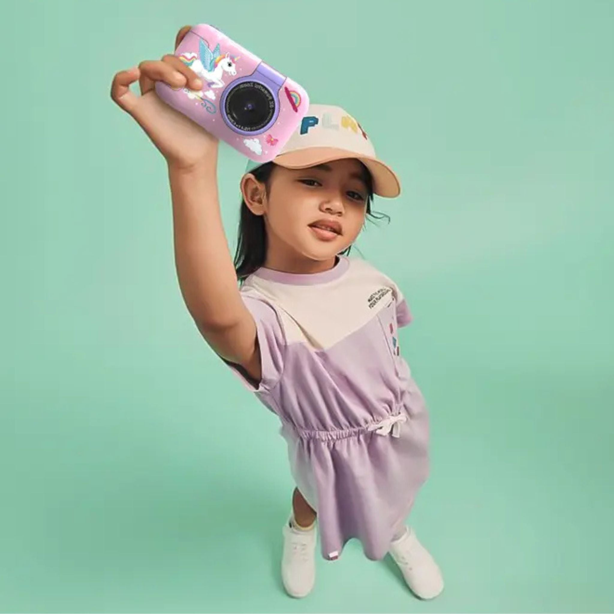 Porodo Lifestyle Kids Flip Digital Camera with Tripod Stand, Type-C Charging Port, 2.4" Wide Screen, 1000mAh Battery Capacity - Pink