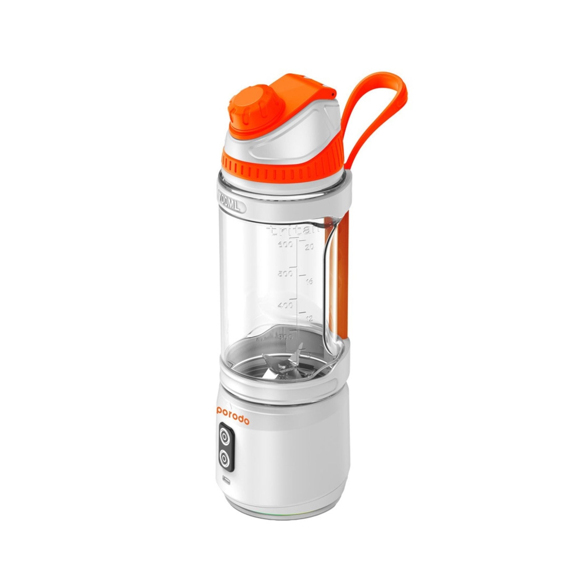 Porodo Lifestyle Dual Spin Clockwise & Reverse Portable Blender with 700mL Jar Capacity, 2000mAh x3 Battery Capacity, Stainless Steel Blades & ABS Material, 3 Hours Charging Time, 240W Power - White
