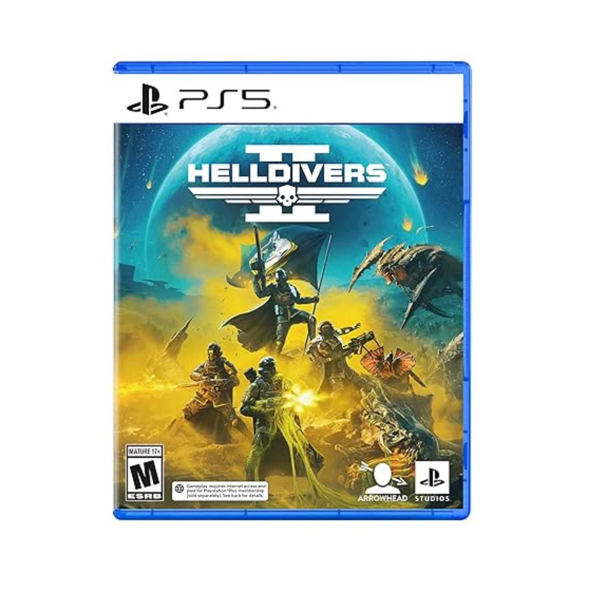 Helldivers II game box for PS5 on a white background
