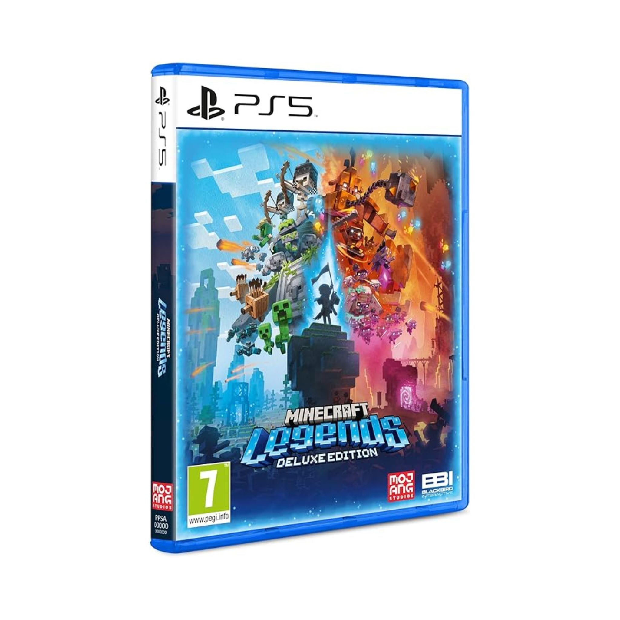 Minecraft Legends Deluxe Edition game case for PS5 on a white background