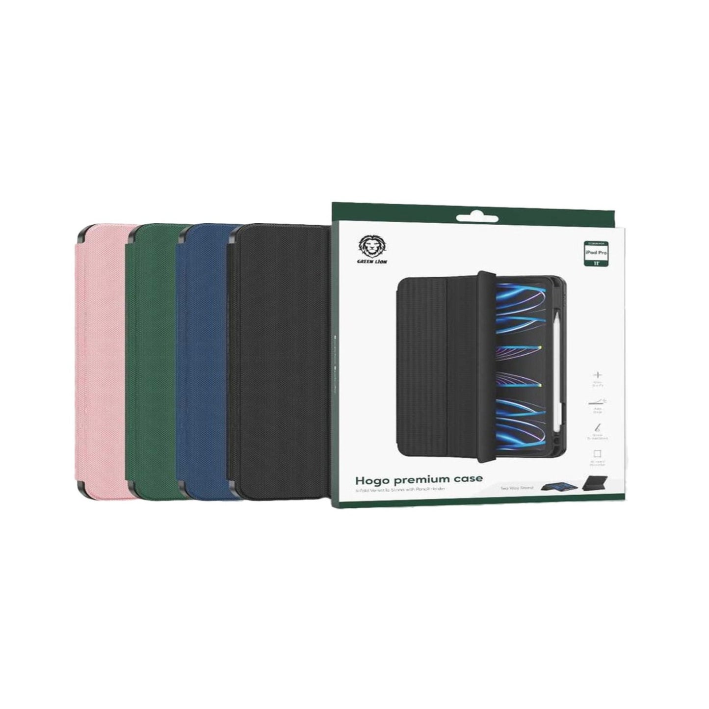 Green Lion Hogo Premium Case with Pencil Holder for iPad 10"-10.9", Easy Install & Remove, Full Body Drop Protection, Effective Shock Proof, Stable Trifold Stand, Adjustable Angels - Green