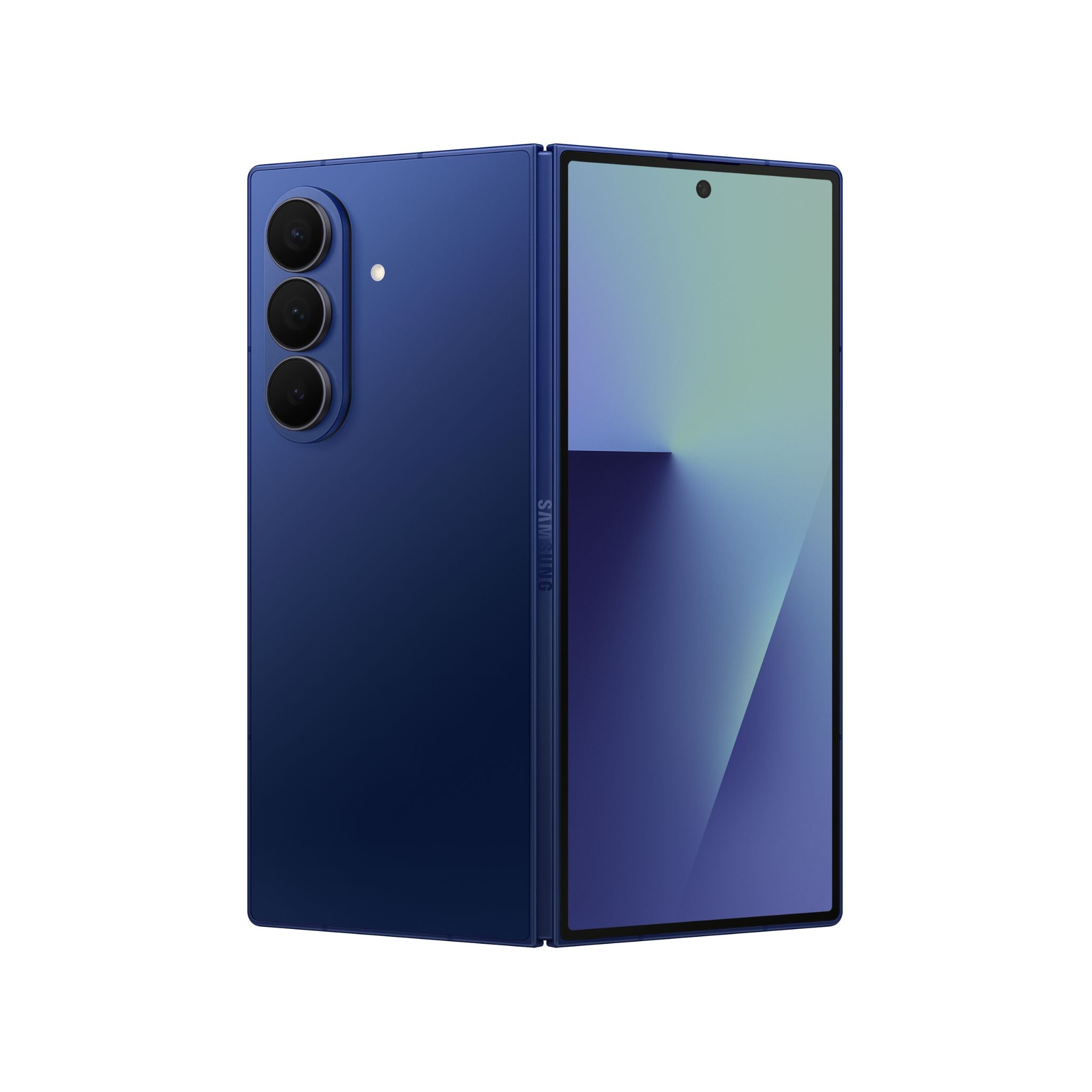 Blue smartphone with a gradient screen on a white background