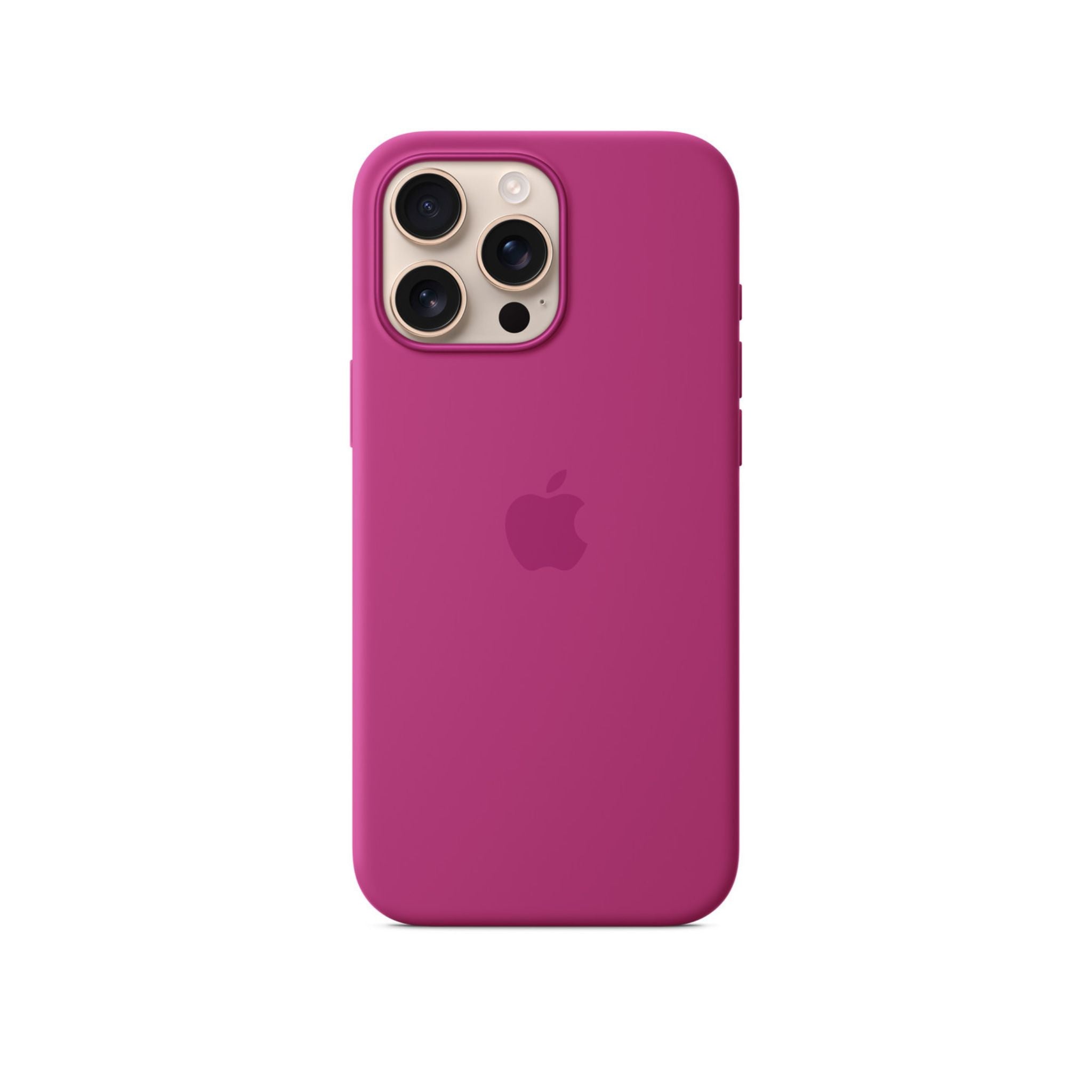 Fuchsia silicone case for iPhone 16 Pro Max with MagSafe technology.