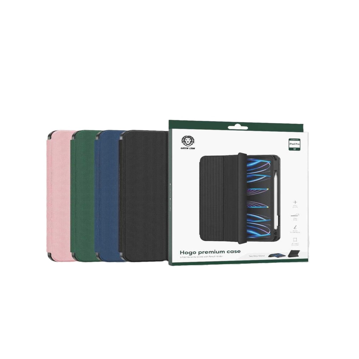 Green Lion Hogo Premium Case with Pencil Holder for iPad 10.2", Stable Trifold Stand, Full Body Drop Protection, Soft TPU Easy Install & Remove, Effective Shockproof - Green