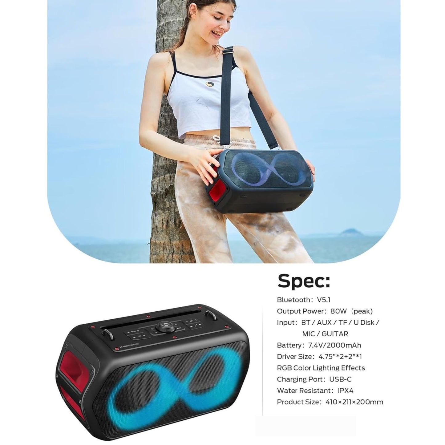 Monster MusicBox Go Party – Portable Wireless Bluetooth Speaker with Karaoke Support & Water Resistance