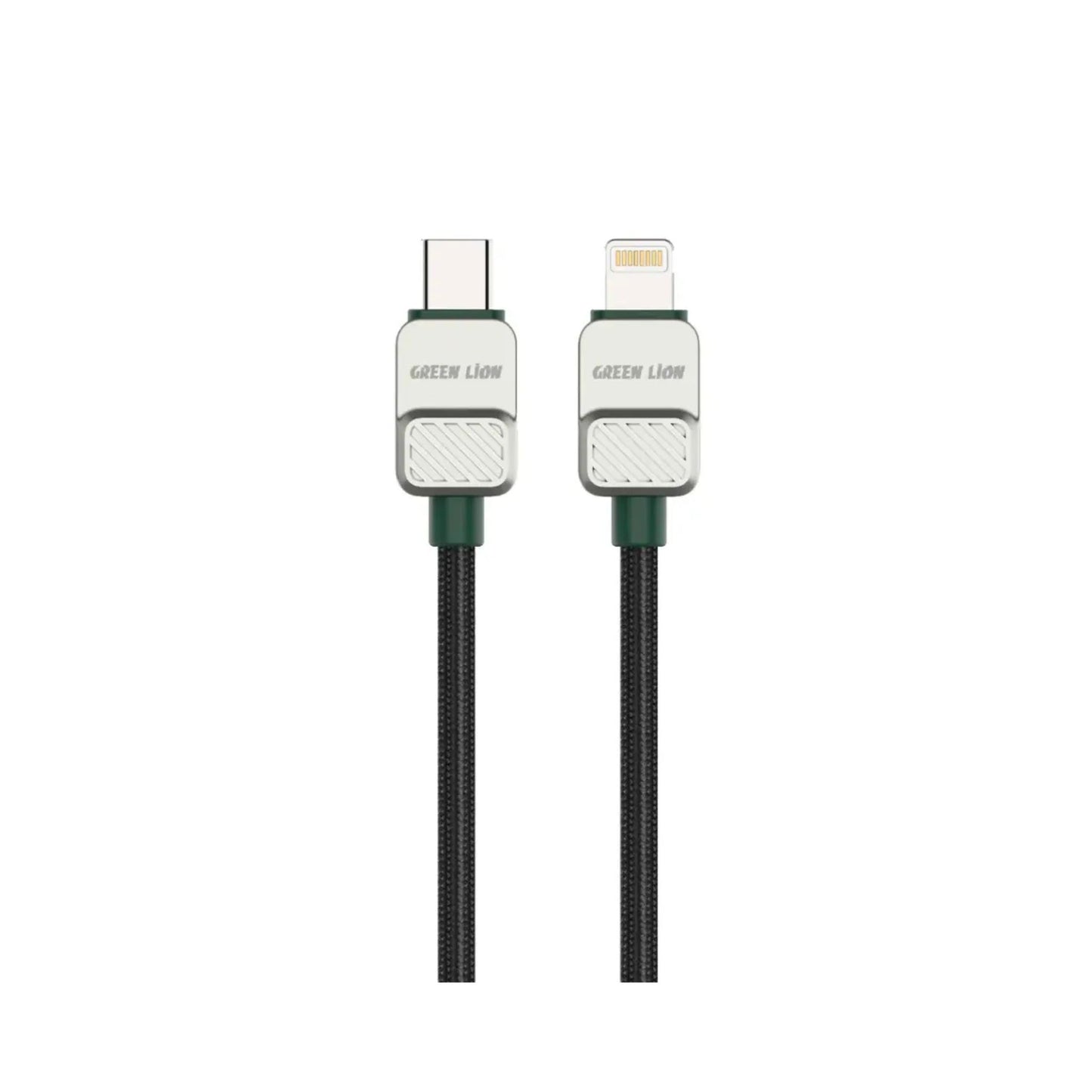 Green Lion USB C to Lightning Electroplated Braided Cable 1m 27W - Black+Green