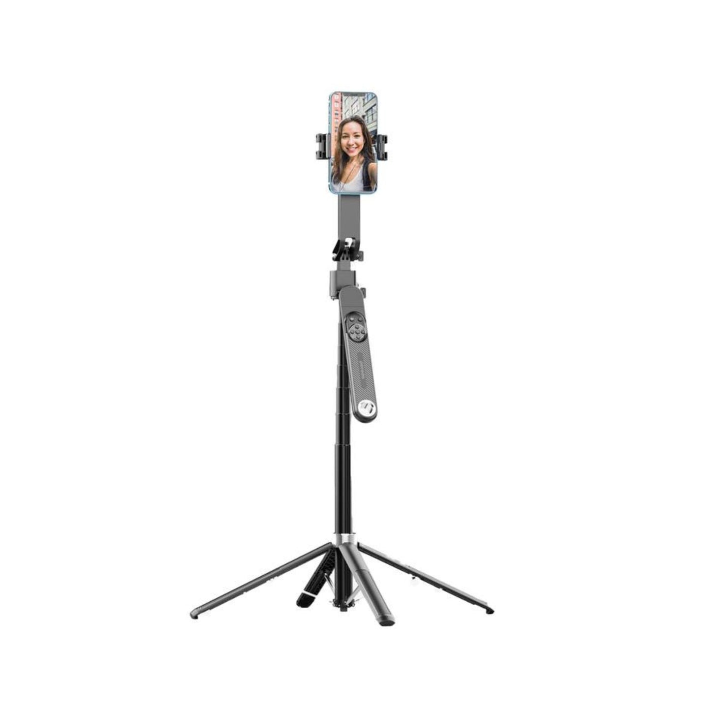 Porodo Integrated Tracking Selfie Stick with Dual Detachable Lights & 4 Leg Tripod, Bluetooth Version 5.2, Stable Quad-Base - Black