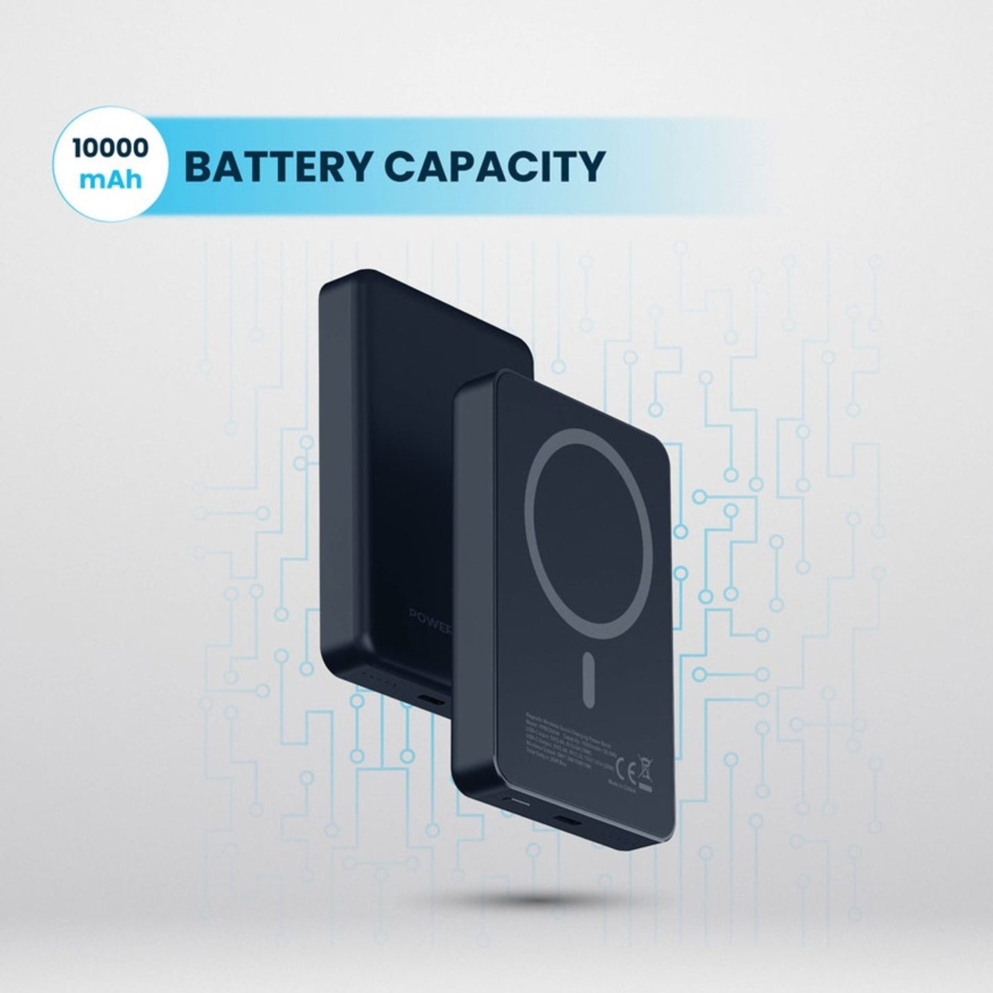 POWEROLOGY 10000mAh MagSafe Aluminum Power Bank with Battery Level Indicator, Lightweight & Compact Design, Fast & Simultaneous Charging, Type-C Input & Output, 15W Wireless Output - Dark Gray