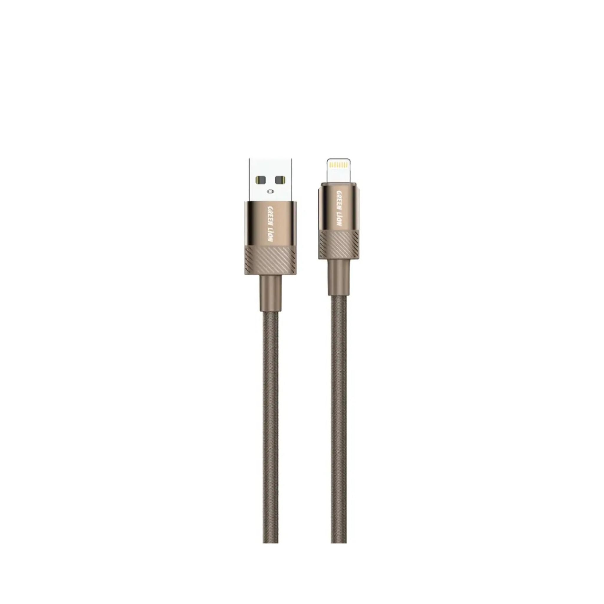 A USB-A to Lightning cable with a braided design and a titanium finish.