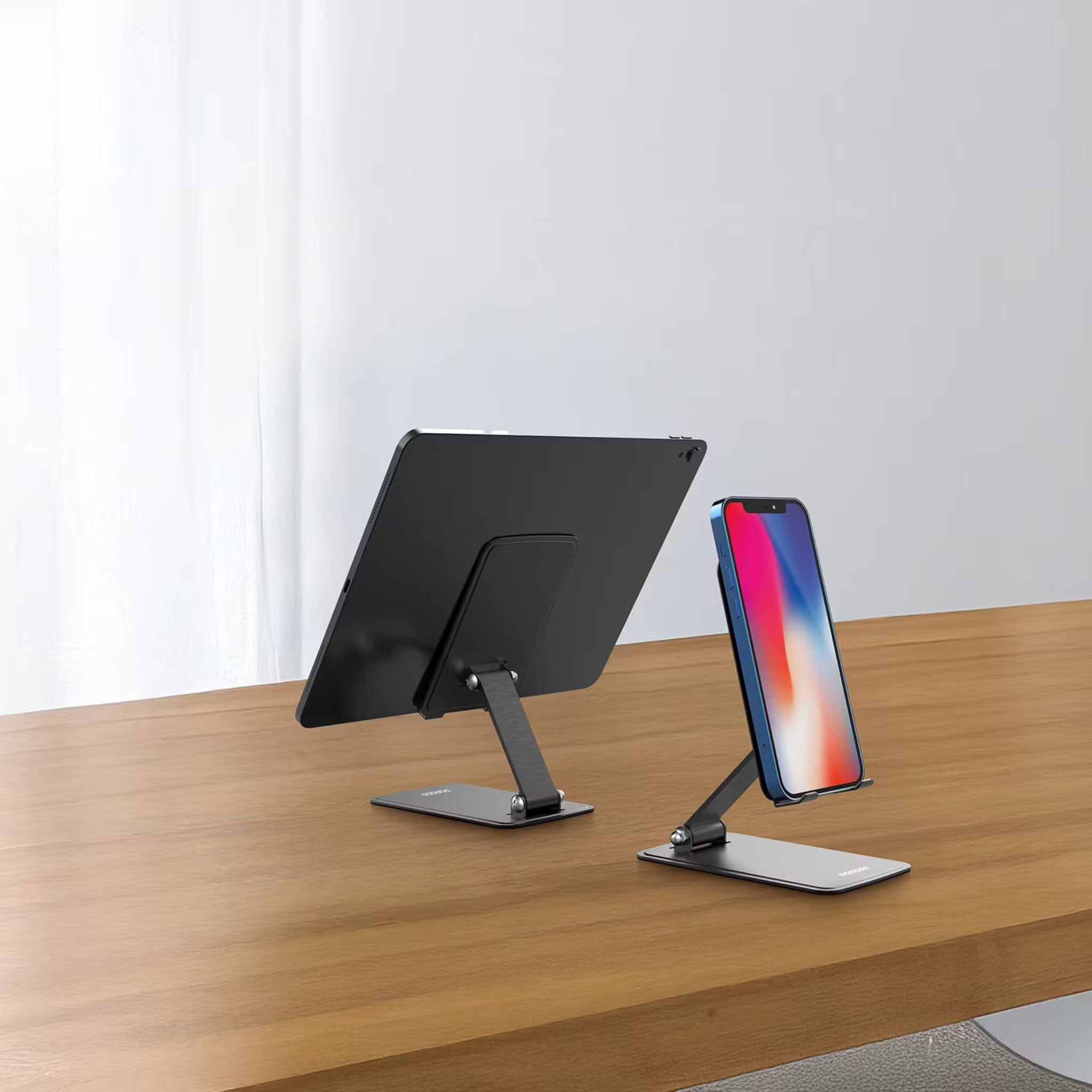 Porodo Foldable Desktop Stand with Anti-Slip Base, 360° Rotation, 4.7-13 Inch Device Compatibility, Adjustable Viewing Angle, Horizontal & Vertical, Universal Compatibility - Gray