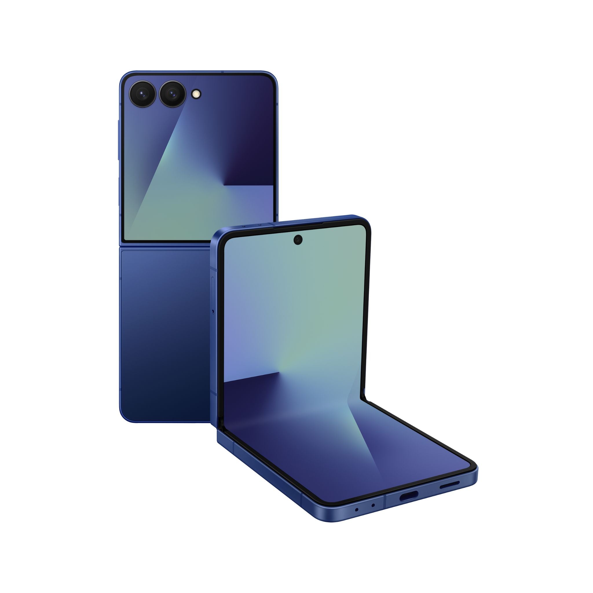 Foldable smartphone with gradient blue design on a white background