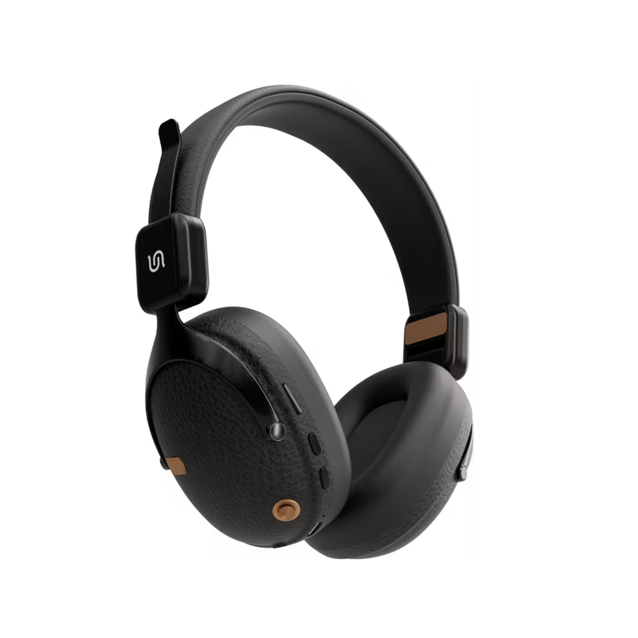 Black over-ear headphones on a white background