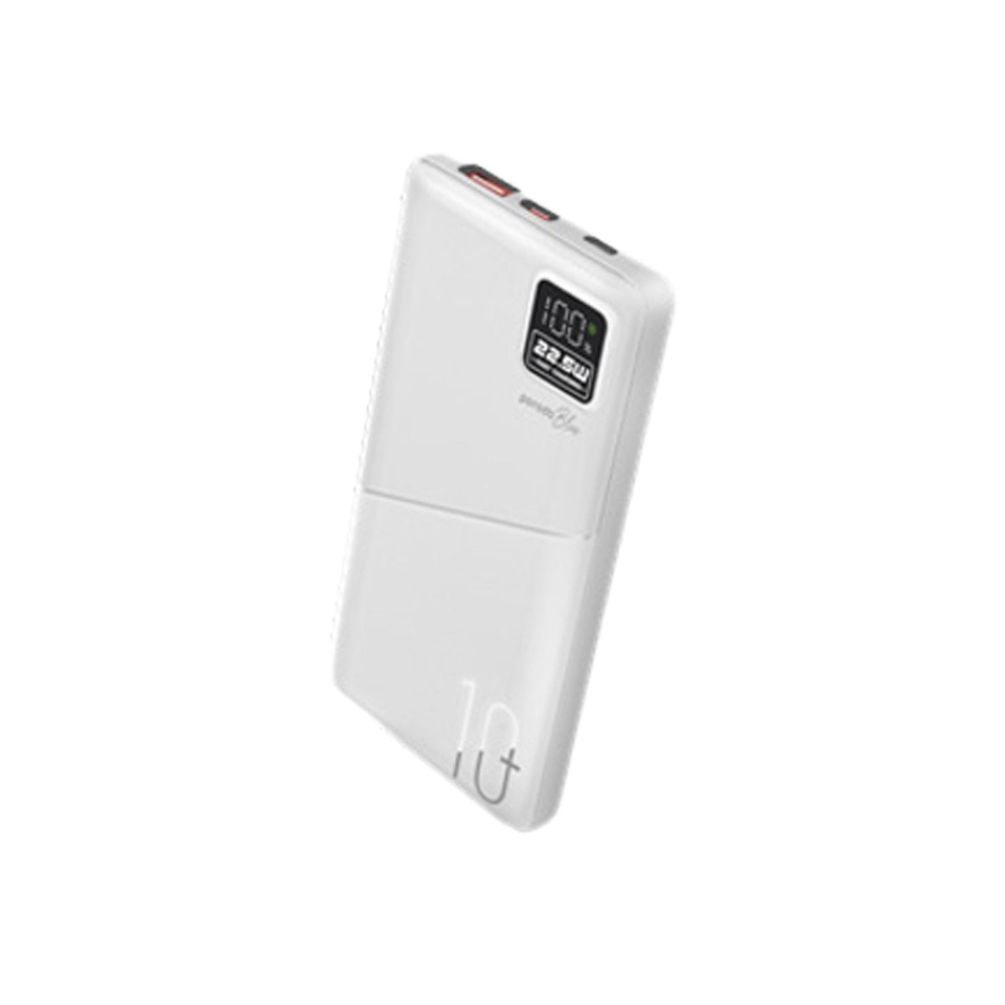 Porodo Blue Quick Charge Power Bank with USB-A & USB-C Outputs, 10000mAh Battery Capacity, Digital Display, 20W Power Delivery - White