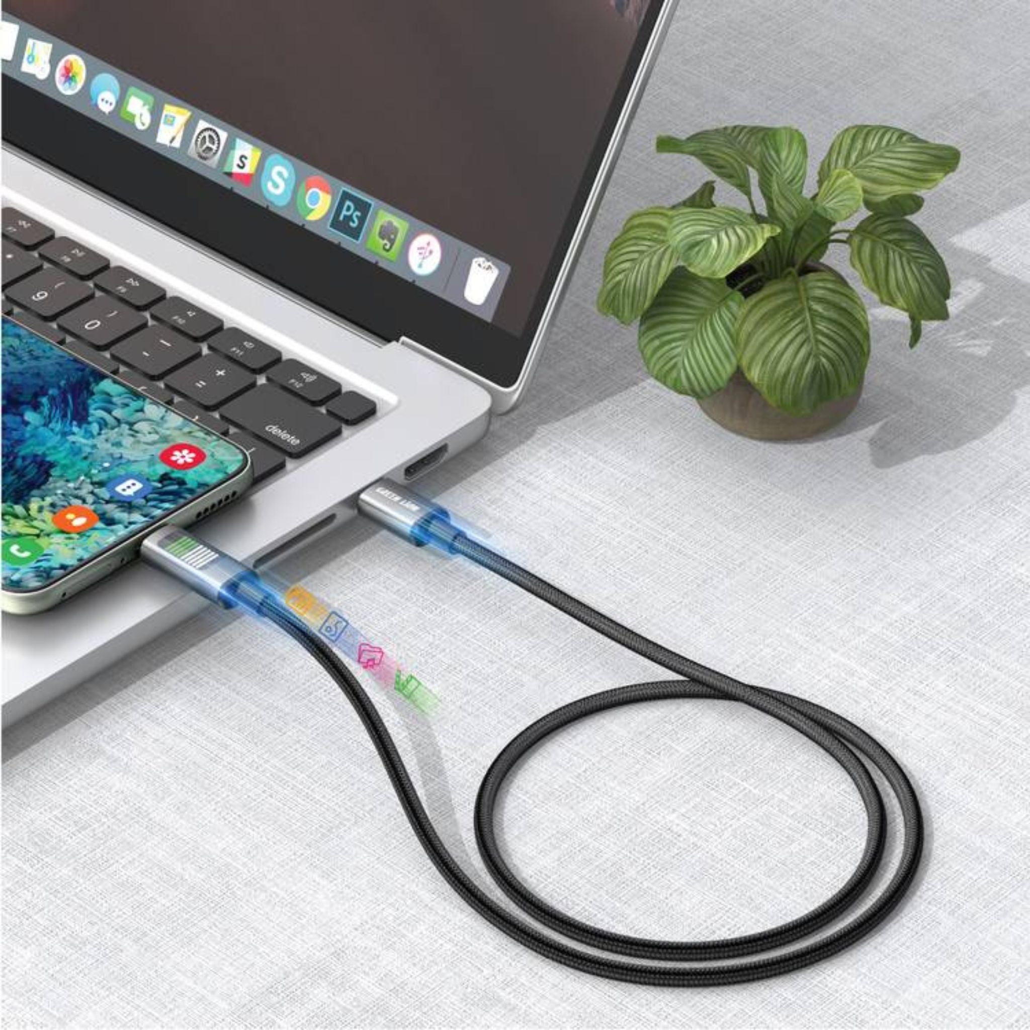 Green Lion USB-C to USB-C LED Charging Cable, Braided + Aluminum Alloy Material, 1m Cable, Secure & Safe, Wide Compatibility, LED Indicator - Black