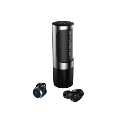 Monster Clarity 101 AirLinks Wireless Earbuds, Bluetooth Version 5.0, Type-C Charging Port, 360° Rotatable Charging Case, Touch Control, 60 Hours Battery Life - Black