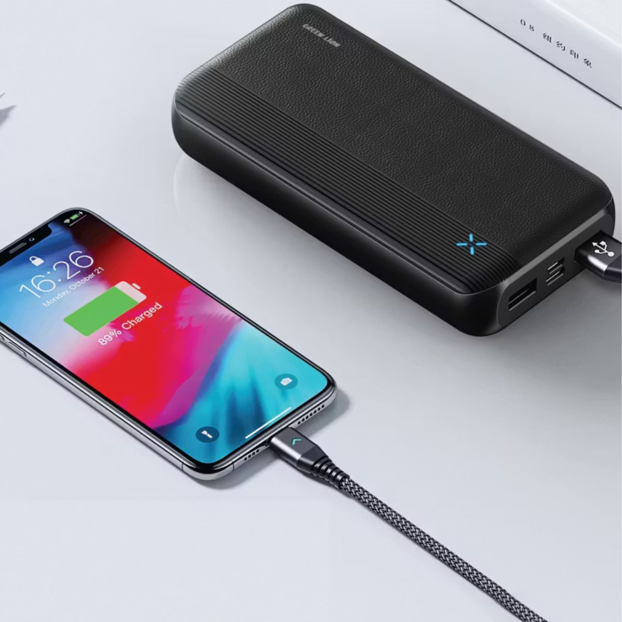 Green Lion Milos 20000mAh Power Bank, PD 20W, USB-C & Micro & Dual USB-A Ports, LED Indicator, Lithium Polymer Battery, Compact & Slim Design, Multiple-Device Charging - Black