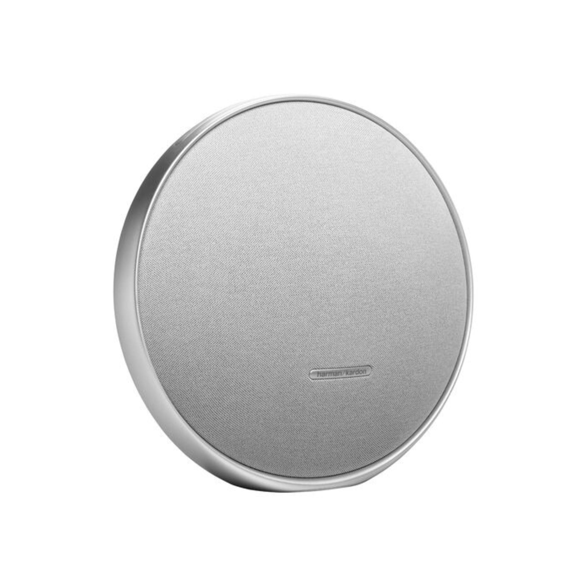 Silver wireless charging pad on a white background