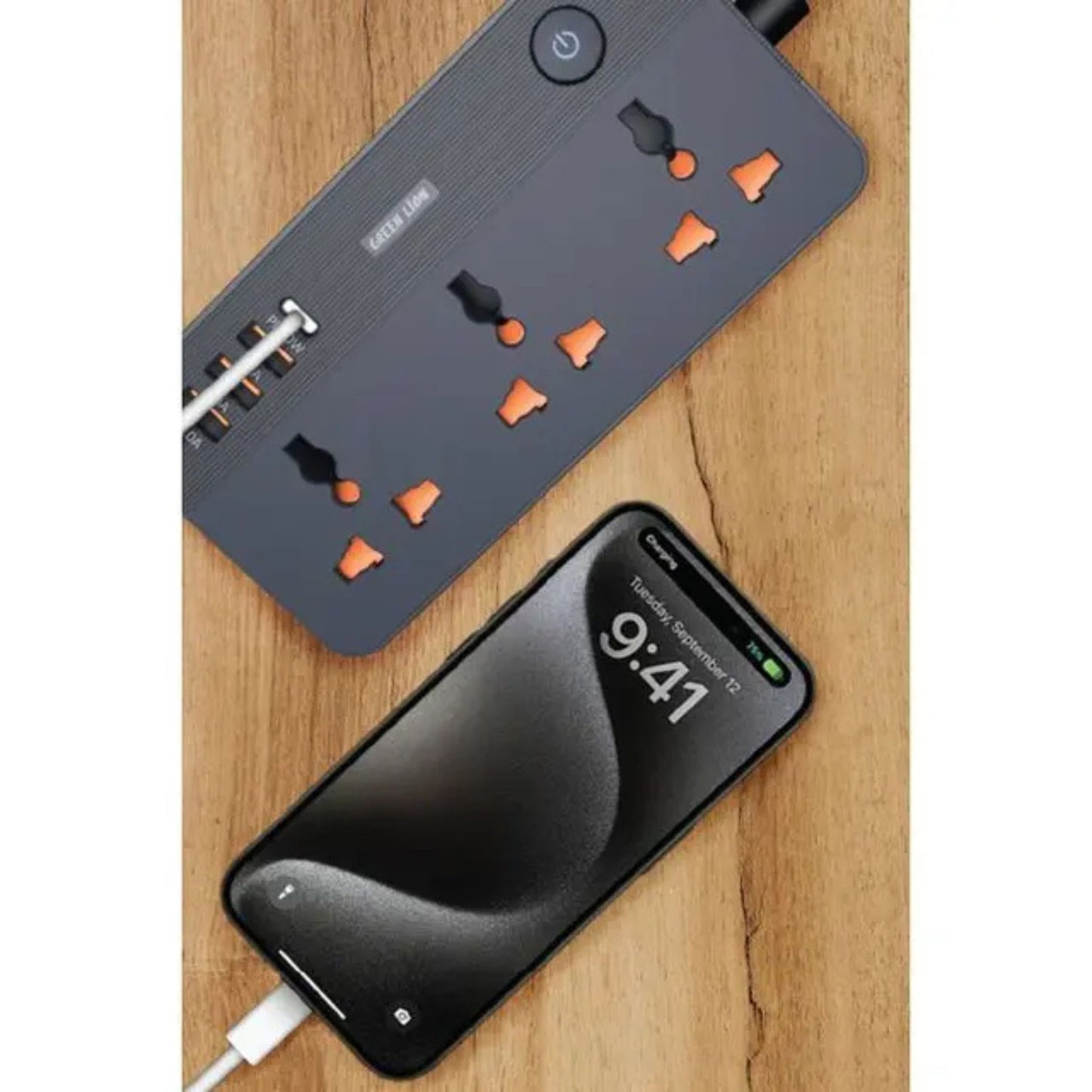 GREEN LION GS-200 Power Socket 2500W, Fast Charging, Overload Protection, 3 AC power sources, 1 USB Type-C, 3 USB Type-A, UK Plug 2M Power Cord, Flame Retardant, Simultaneously Charging, 250V Voltage - Black