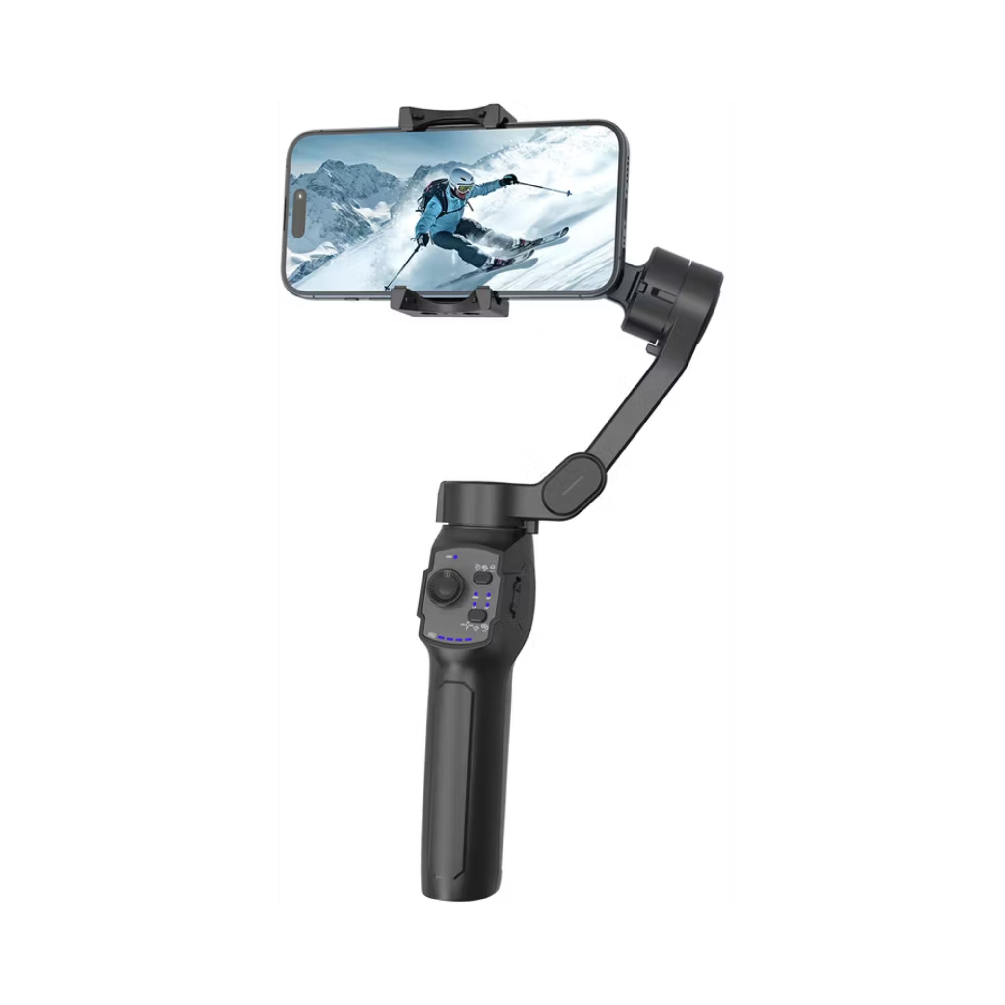 Porodo 3-Axis Gimbal with Stabilizer Magnetic Fill Light, Smart Live Tracking, Long Battery Life, One-Key Angle Switch, 780 Minutes Working Time - Black