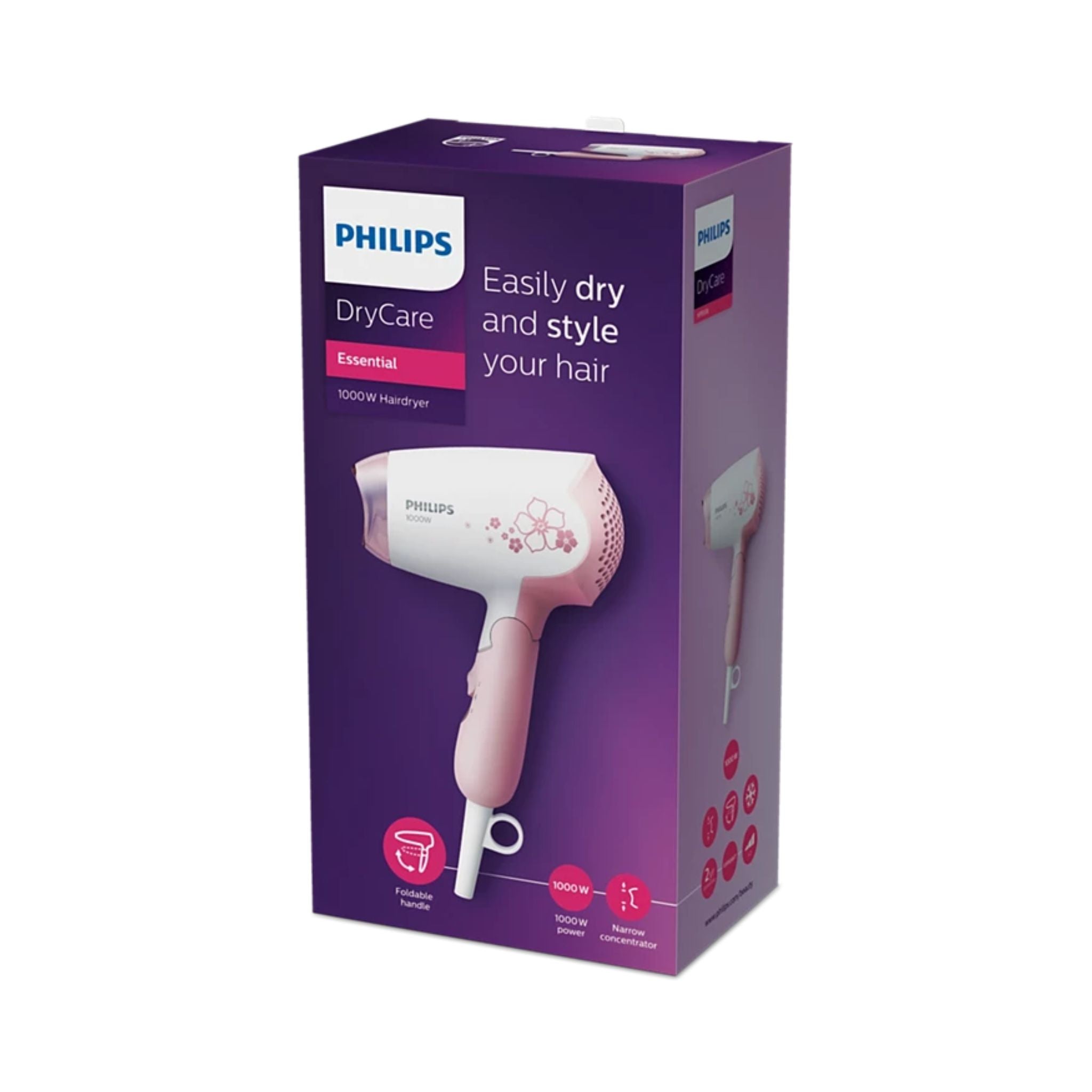 PHILIPS HP8108 Hair Dryer with Foldable Handle (1000W) – Pink