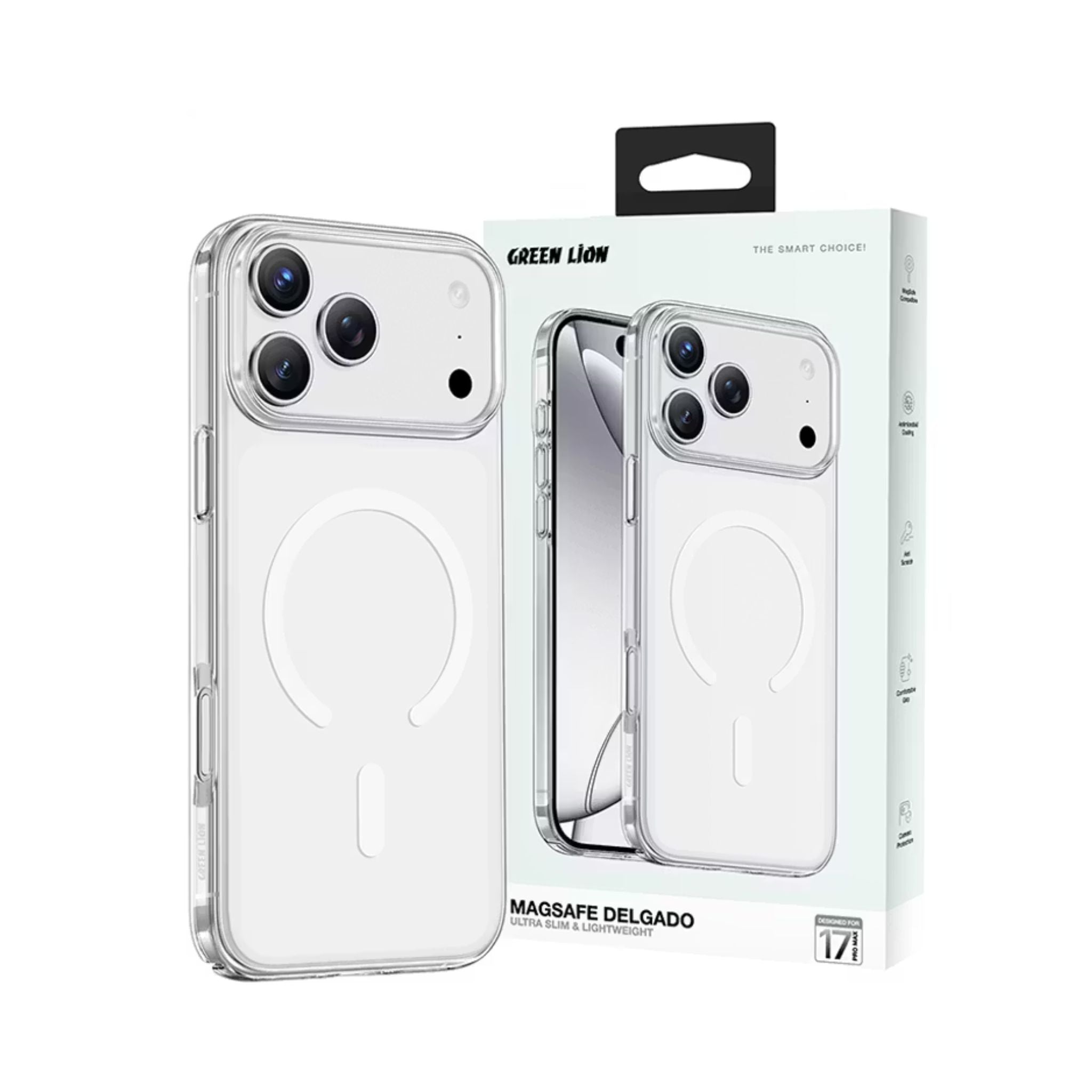 Green Lion MagSafe Delgado Case for iPhone 17 Pro Max, Ultra Drop Protection, Camera Protection, Ultra HD Clarity, Anti-Fingerprint, Anti Scratch, Slim Fit - Clear