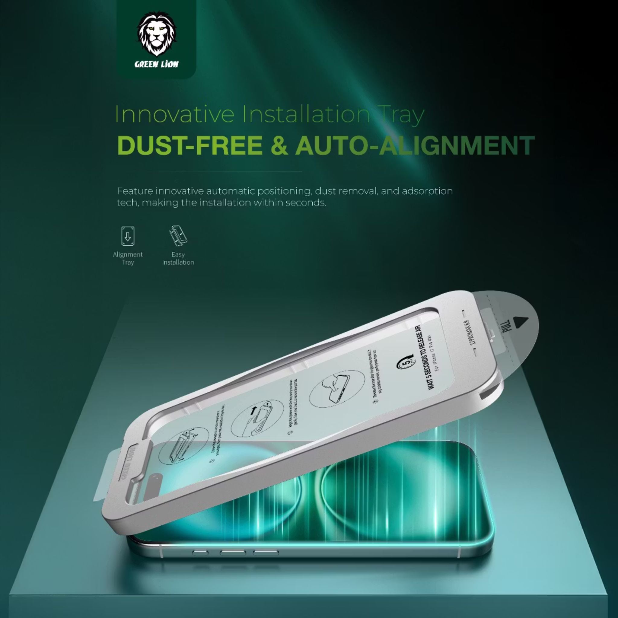 Green Lion Picasso 3D Glass for iPhone 17 Pro Max, Alignment Tray, HD Clear Glass, Anti-Fingerprint, 9H Hardness, Anti-Scratch, Bubble Free - Clear